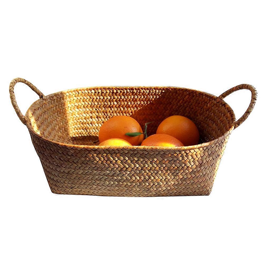 Light Brown HandWoven Basket for Storage Made of Grass with Handles Country Style Vitality to Family 12.5x8.5x6 inches