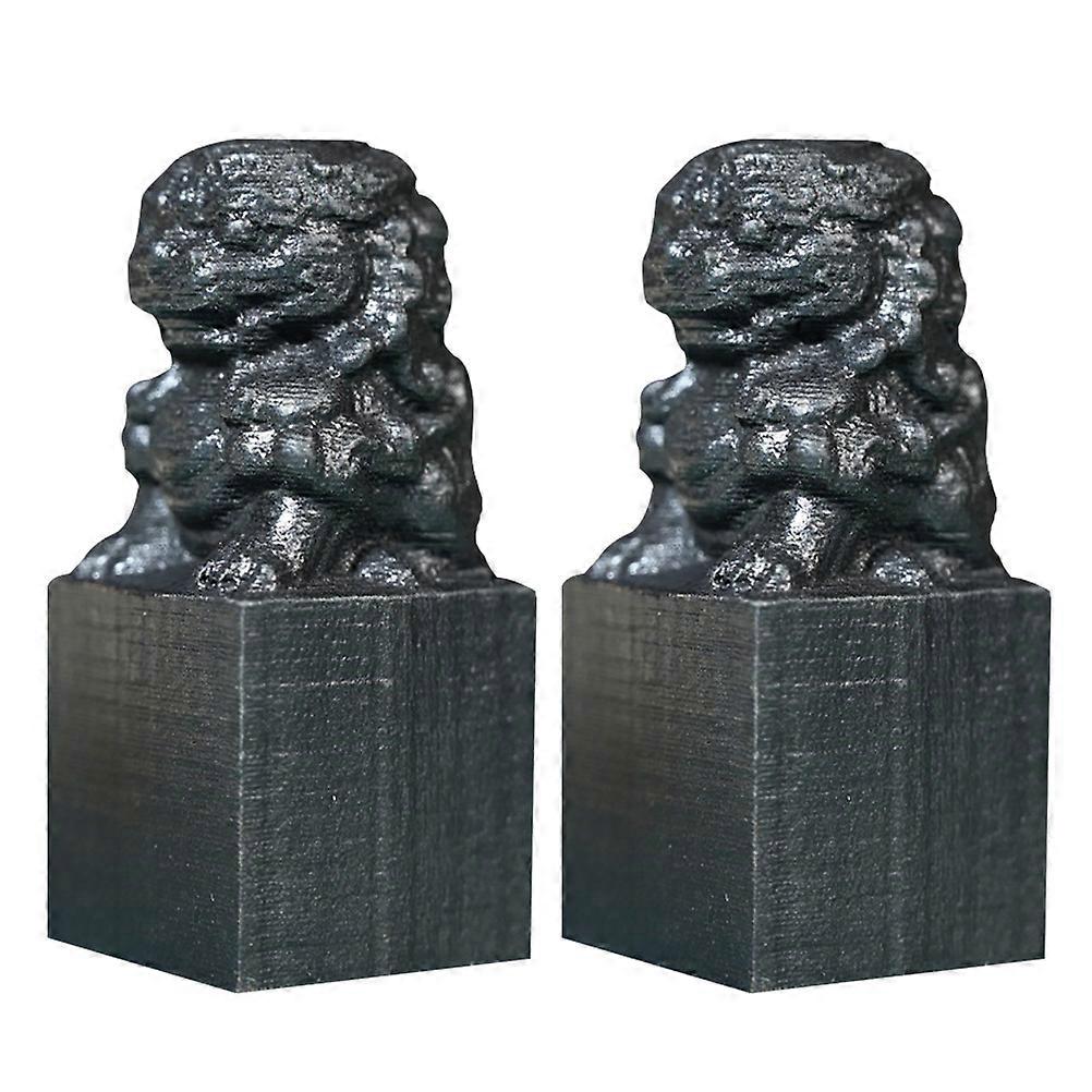 Black Synthetic Material Lion Decorations for Home Office Use 2 Pieces 3.15 Inches