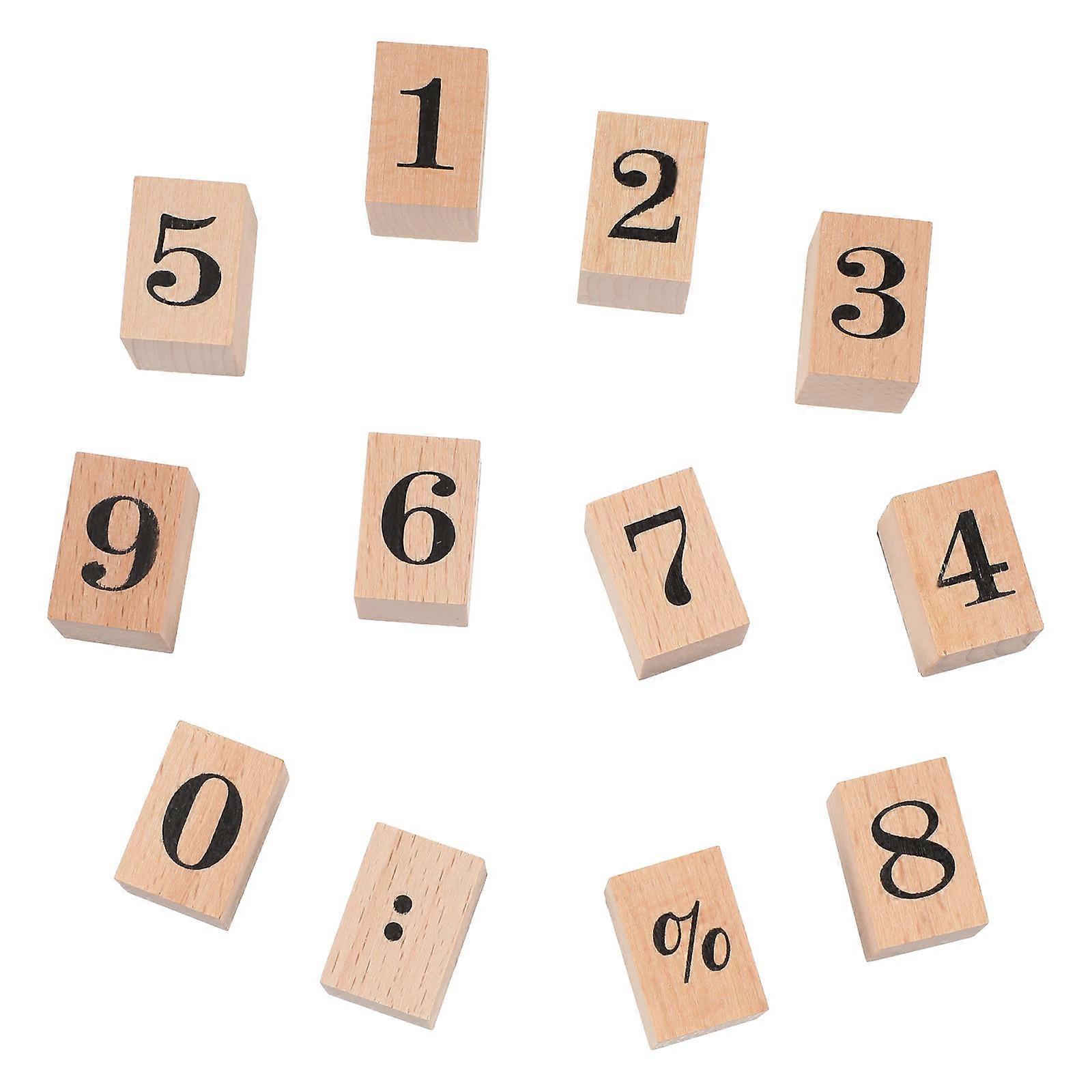 12Pcs Number Stamps for Decorative Handcraft Rubber Stamps with Carved Wooden Handles