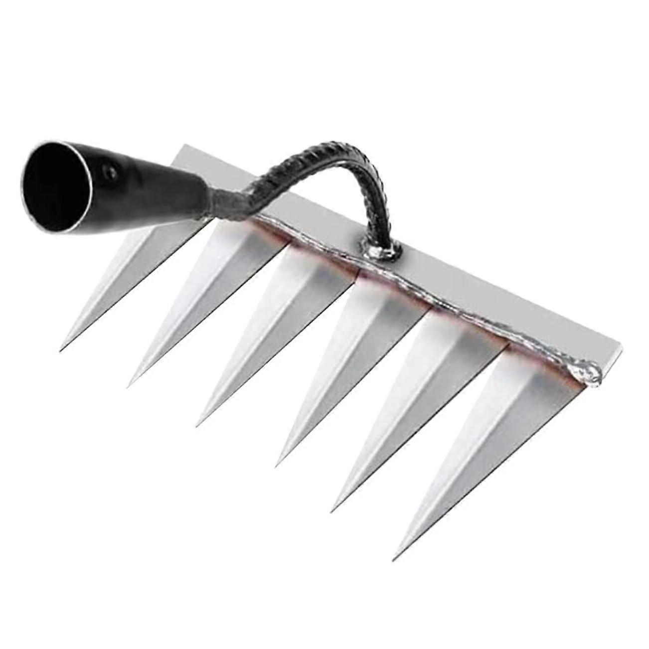 Garden rake hand cultivator for gardening, versatile tool for weeding, digging, and loosening soil for vegetables.