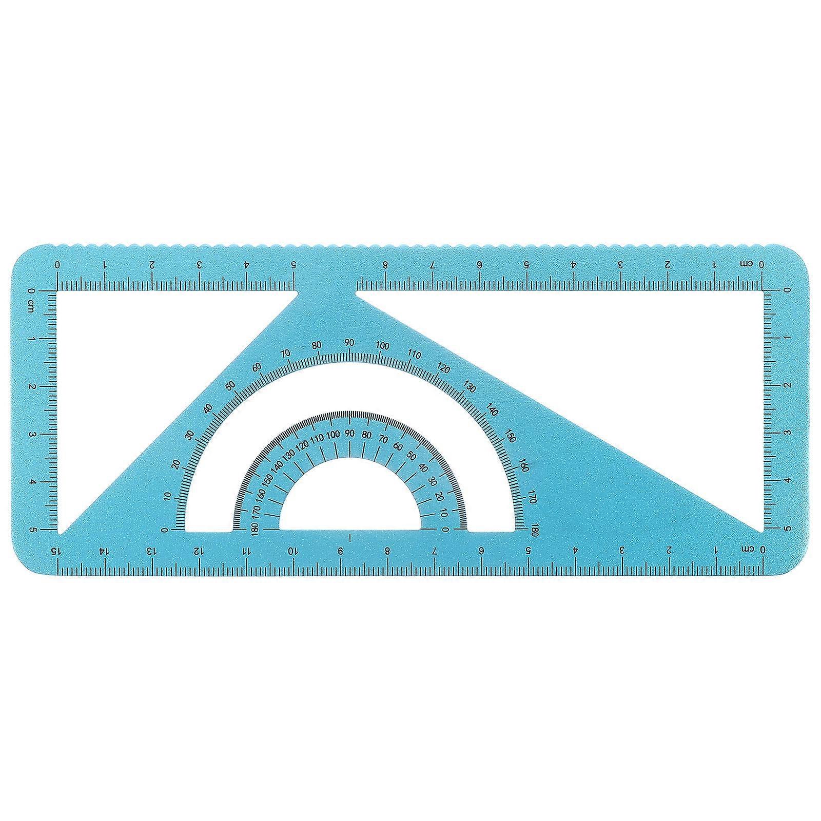 Multifunction Drawing Ruler Tool Metal Scale Office Protractor Measuring Accessory 17x7x0.2cm Blue 1 Set