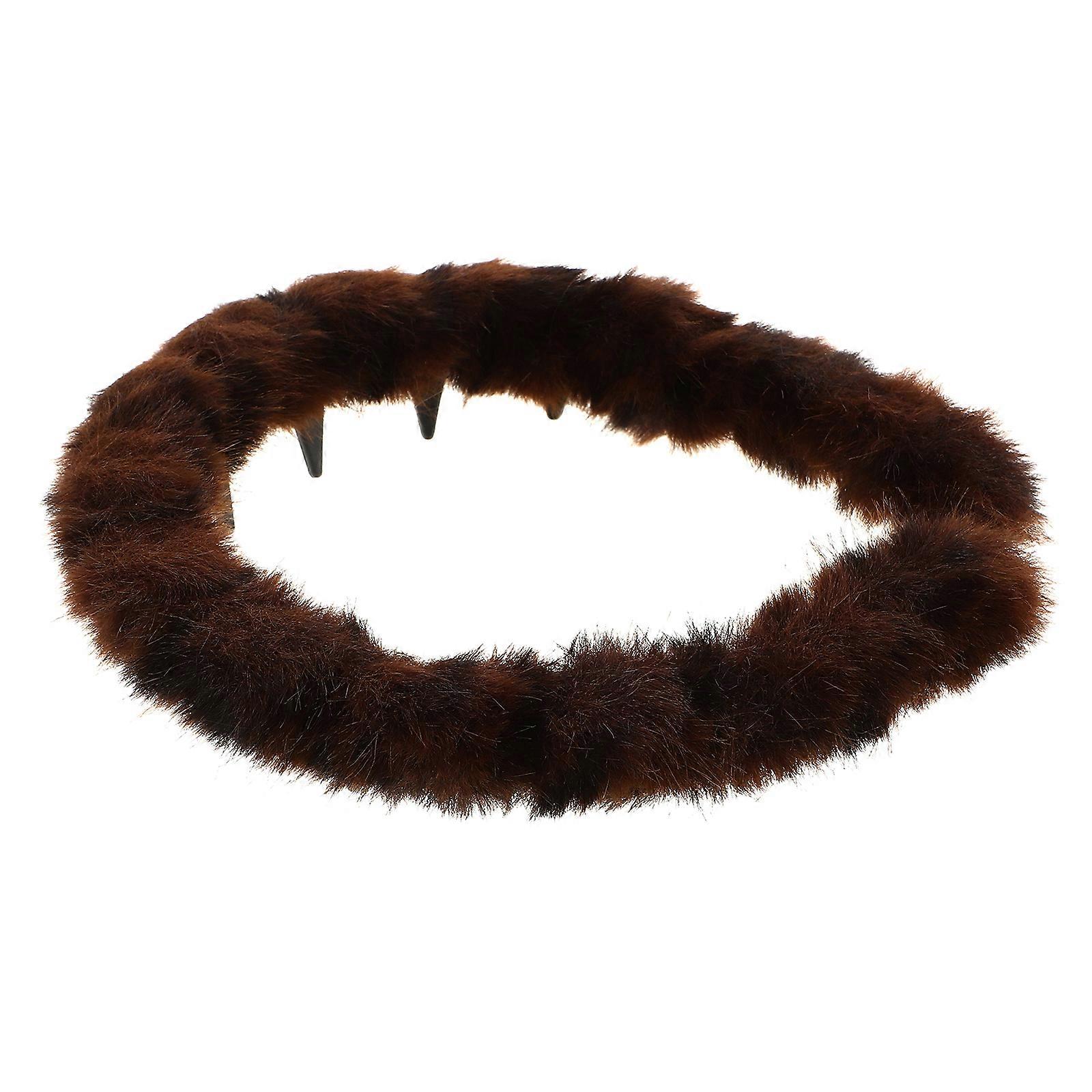 Plush Leopard Print Headband with Toothed Design for Women Dark Brown Soft and Comfortable NonSlip 1pcs