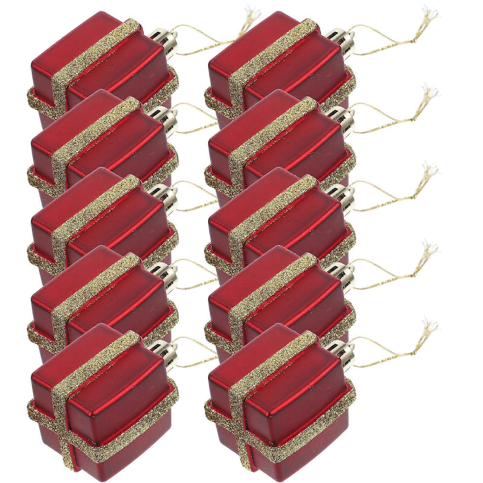 Holiday Ornaments Gift Box Shape Hanging Decoration For Tabletop Decoration Dark Red 12Pcs