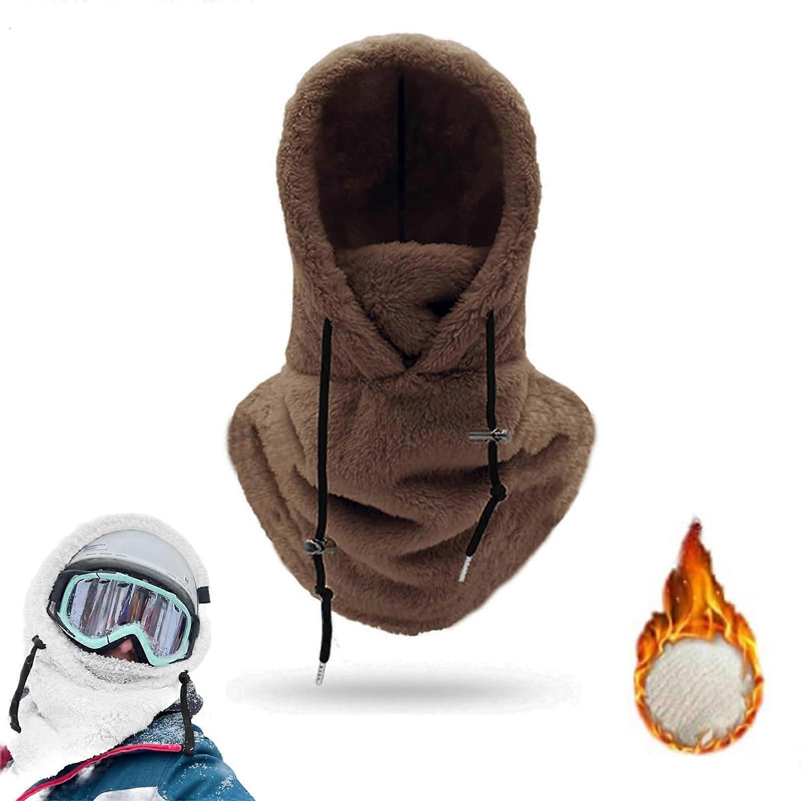 Sherpa Hood Ski Mask, WindResistant Winter Face Cover, One Size Brown