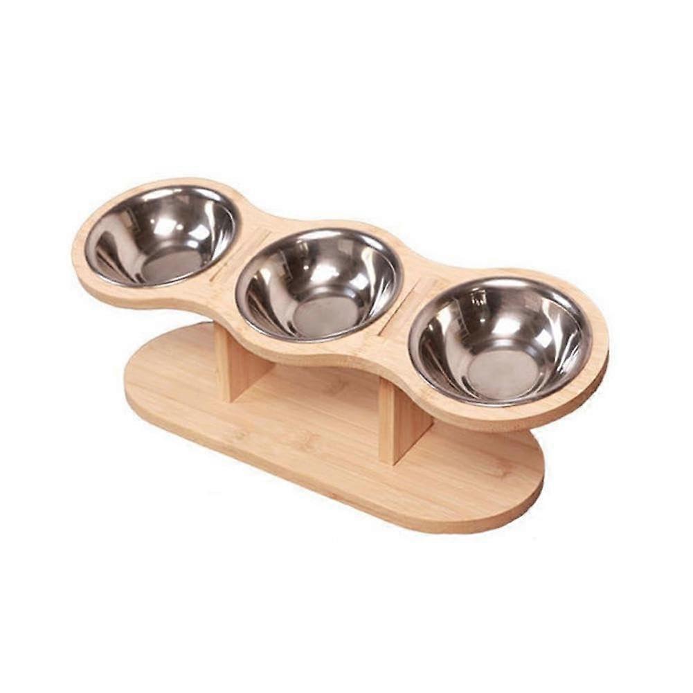 Raised Cat Bowls With 3 Stainless Steel Bowls, 15-Degree Tilt, Elevated Cat Feeder For Food And Water