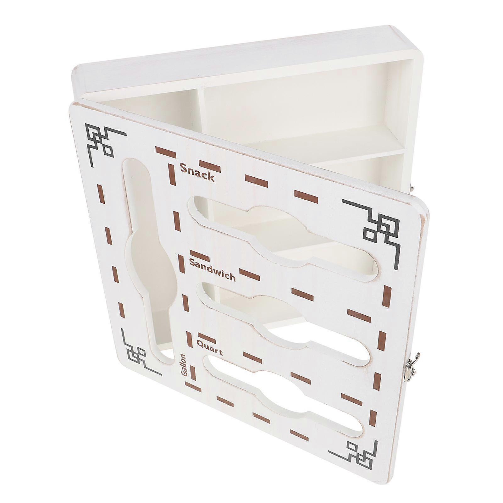 Wooden Storage Organizer for Kitchen Use White Wall Mountable Bag Sorter Box 7 Inch