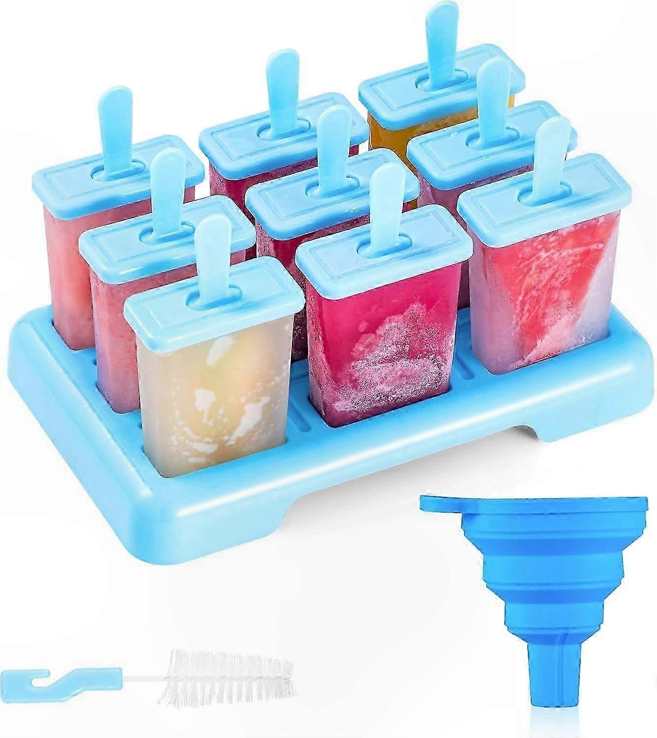 DIY Reusable Ice Cream Mold Set with Cleaning Brush & Silicone Funnel - Blue