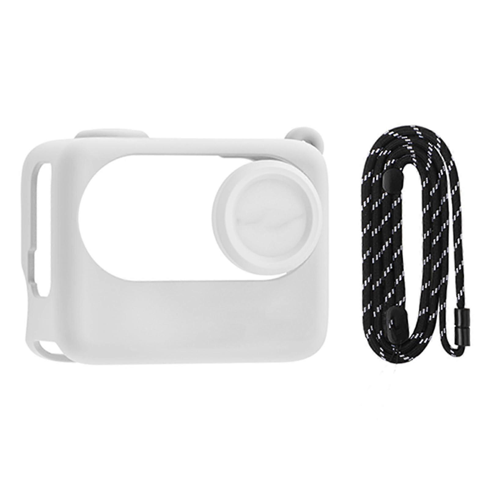 Silicone Case with Lens Cap and Neck Strap For Insta360 GO 3S Action Pod, White
