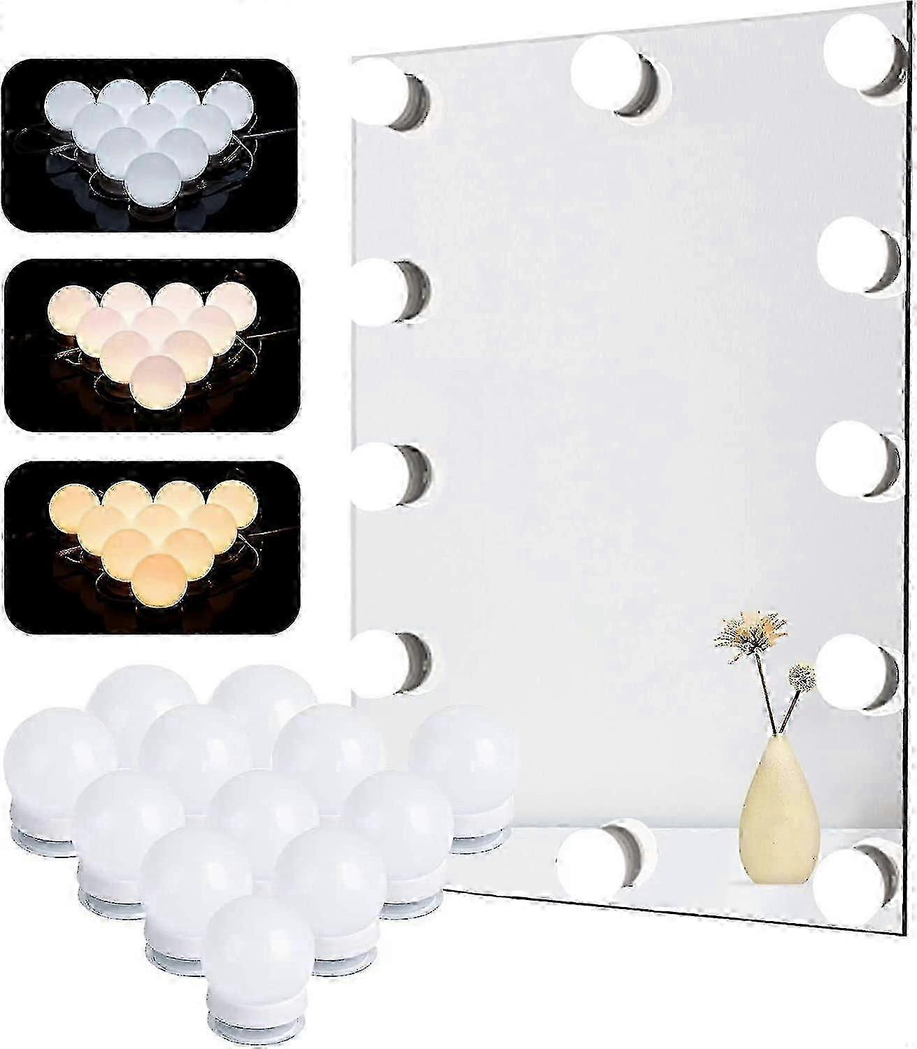 Kit de luz de espelho de maquiagem LED, 12 luzes, três cores com ajuste de brilho de 10 níveis, fácil de instalar e compatível