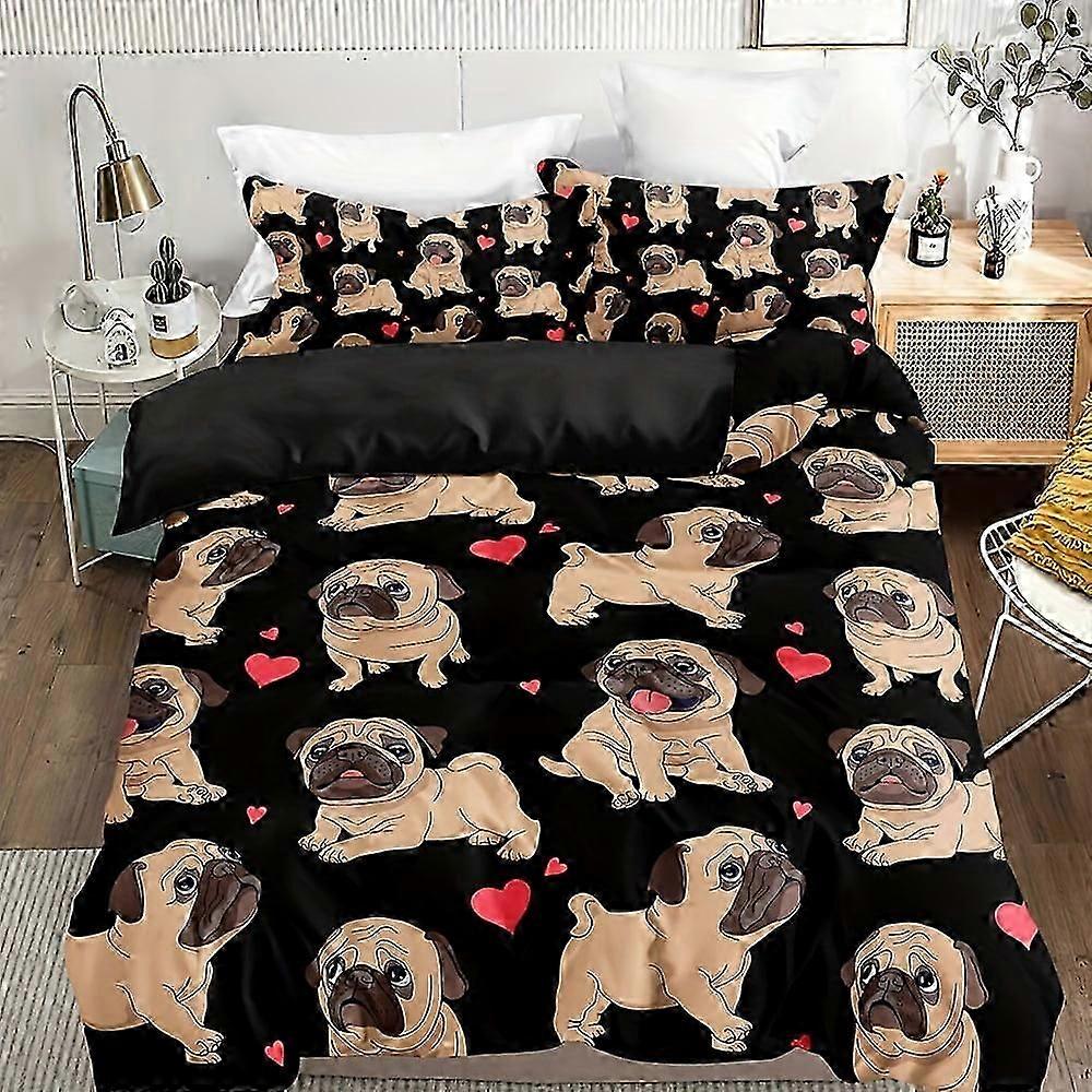 Lakens g1739 3st (1st * 2 stuks Cute and Comfy Cartoon Pug Dekbedovertrek Set met Kussensloop (Logeerkamer) tq1739 Lakens
