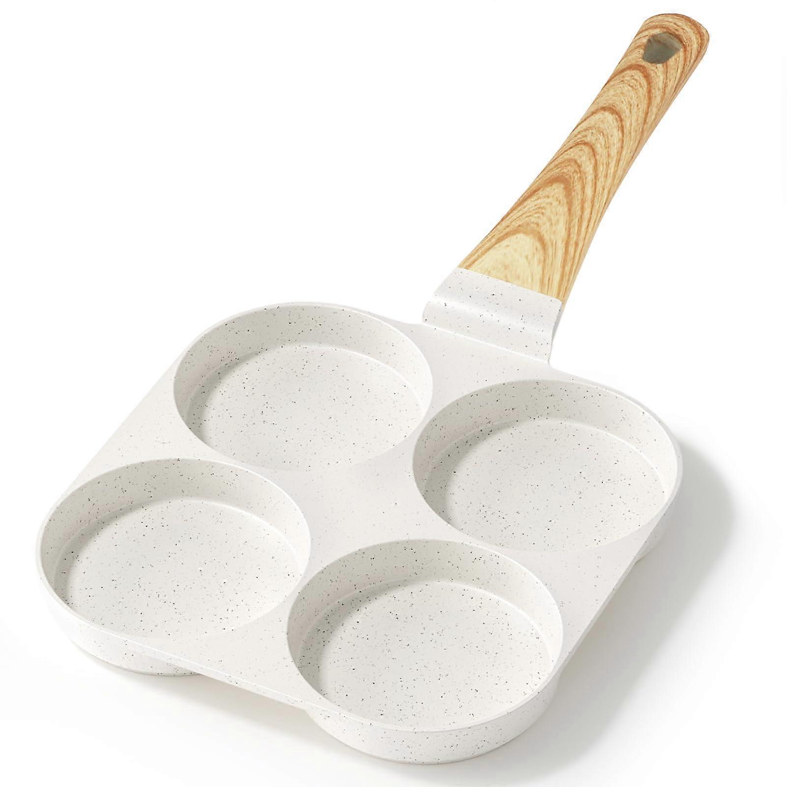 Non Stick Egg Pan, 4Cup Granite Omelette Pan Skillet with HeatResistant Handle, PFOA (White, 4Hole)