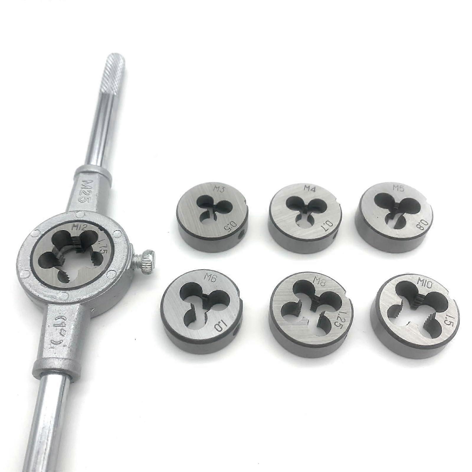 8Piece Set Screw Die External Thread Cutting Tapping Hand Tool Kit, M3M12 Hand Tool Set for External Thread Processing, 8pcs Set