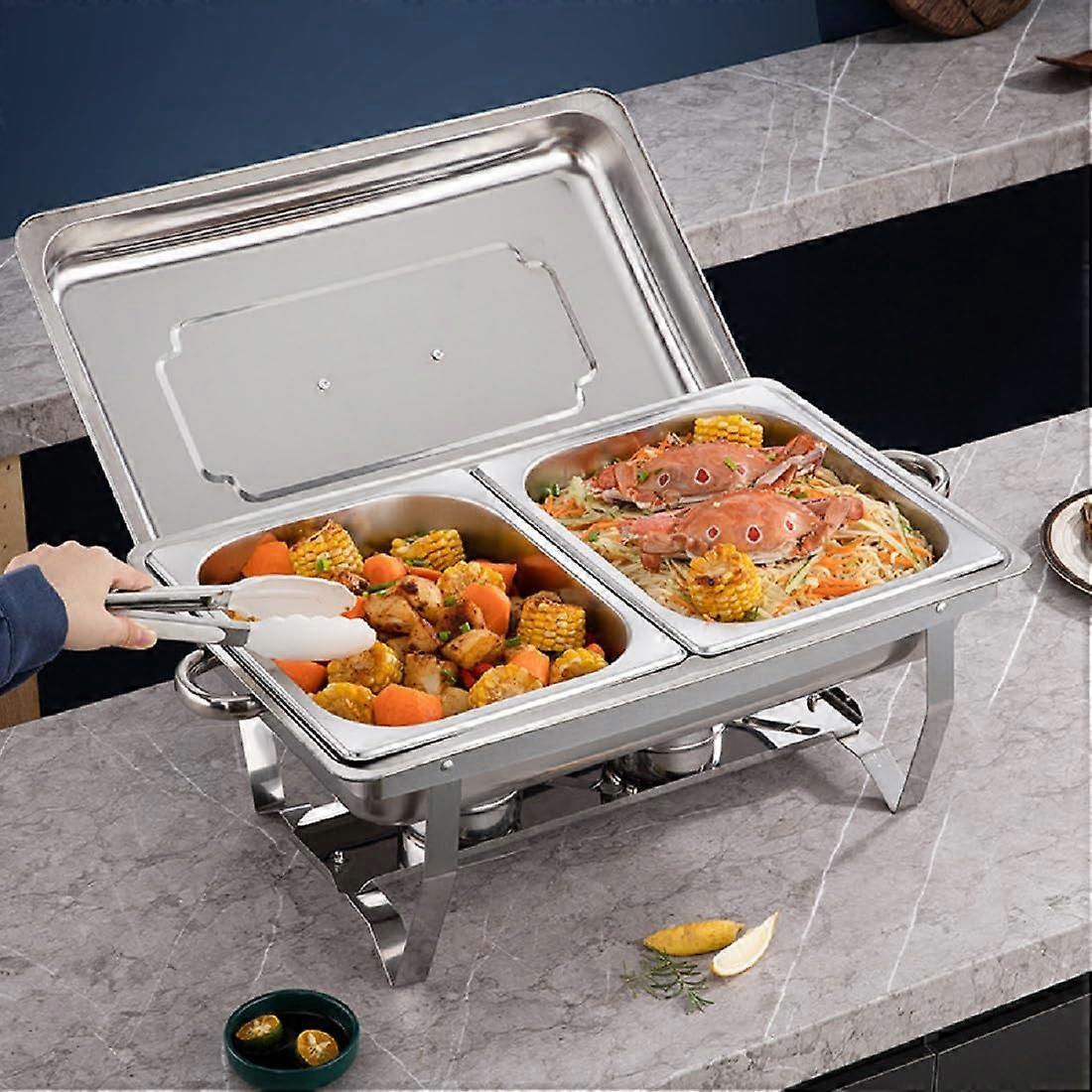 Chafing Dish for Buffet, 8L Stainless Steel Food Warmer with 2 Food Pans and Lid Food Serving Container for Catering Wedding Party Hotel Restaurant