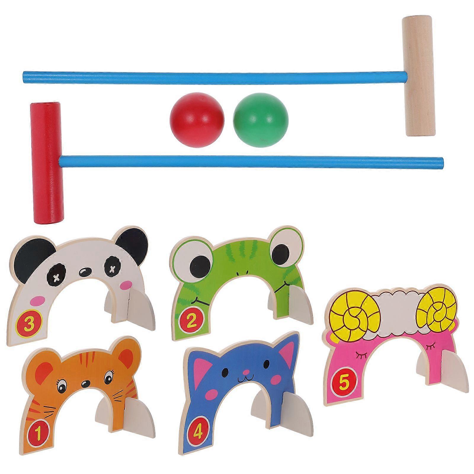 1Set Cartoon Croquet Toy Animal Gate Ball Toy Parent-child Interactive Toy