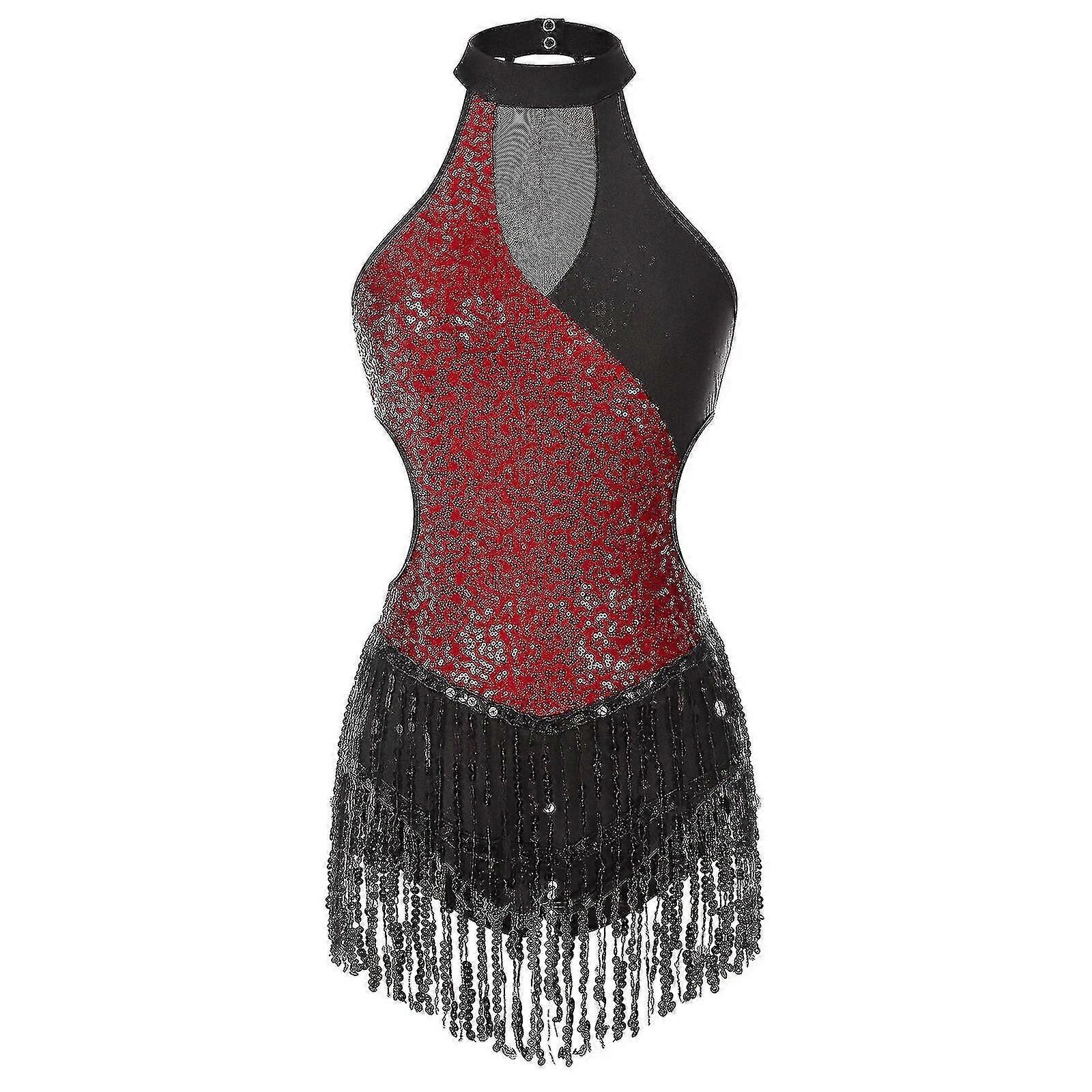Women's Sequins Tassels Latin Dance Jumpsuit Gymnastics Leotard