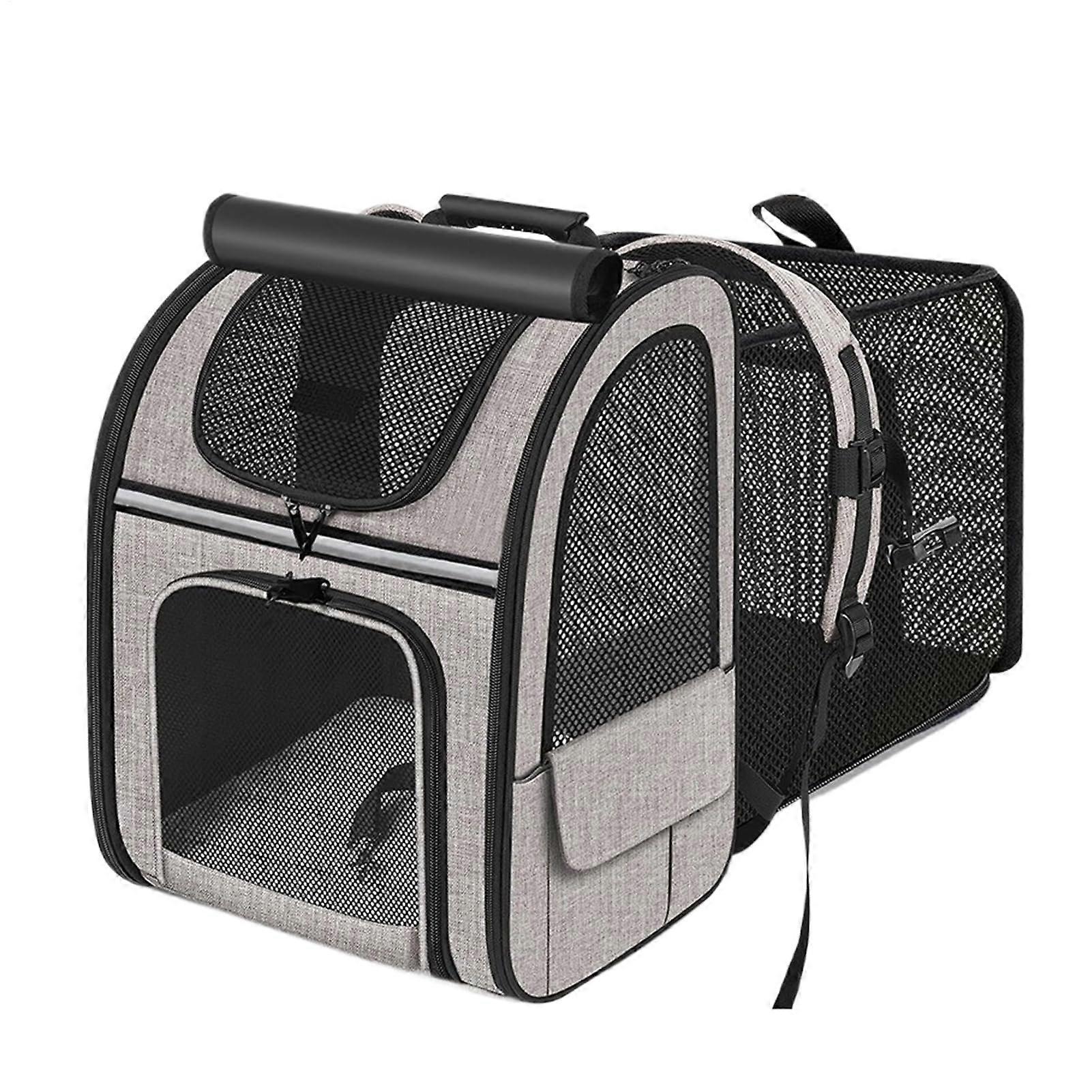 Extendable Cat Backpack Carry Bag Portable Pet Carrier Expandable Breathable Foldable for Travel and Hiking Grey with Black Slider