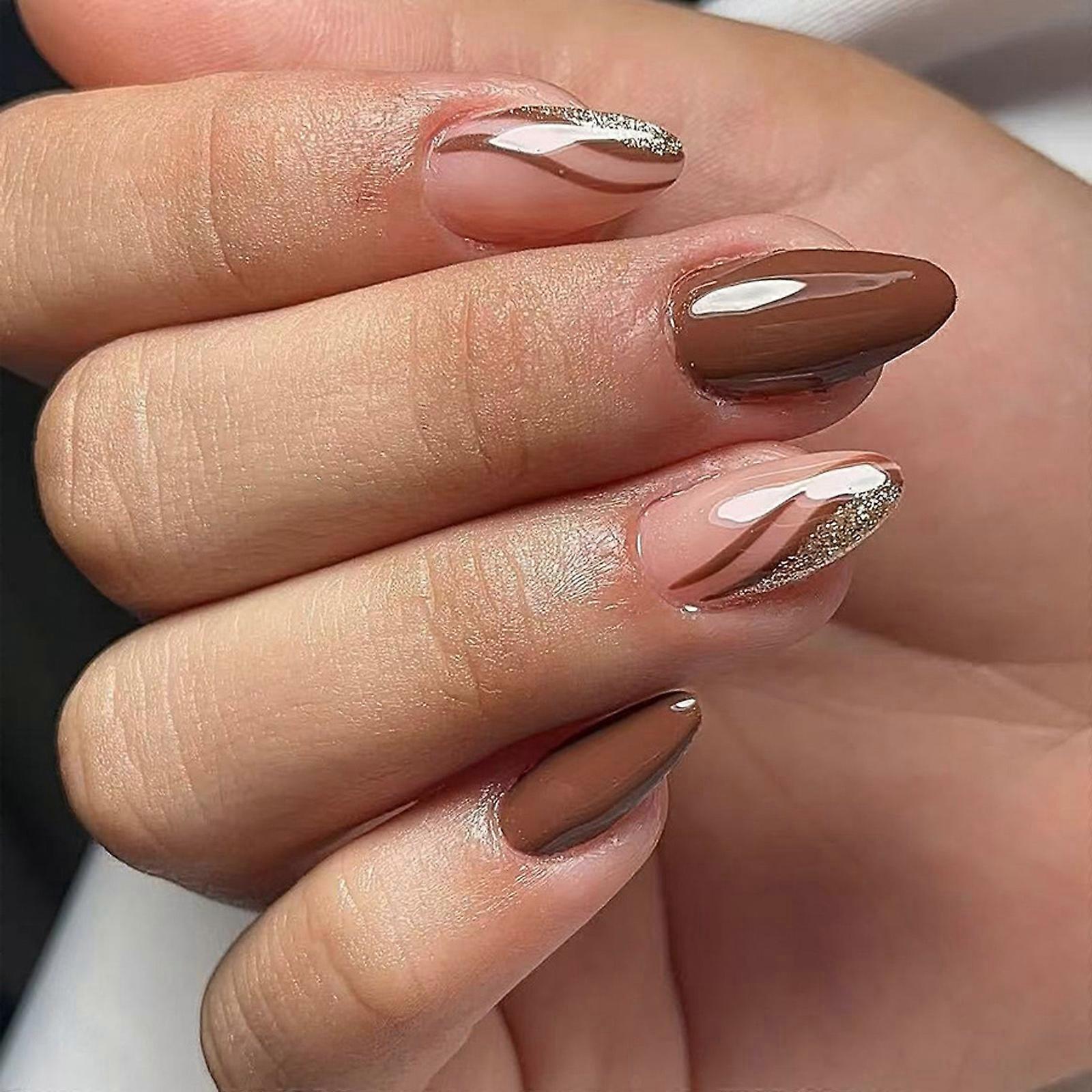 Irregular Line Glitters Artificial Nail Press On Nail For Women Event HassleFree Application Everyday Durability Multicolor