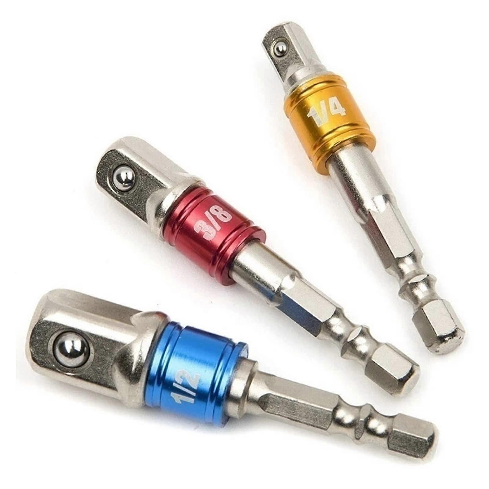 3pcs 1/4" 3/8" 1/2" Driver Adapter Hex Wrench Extension Drill Bits Socket Adapter Bit Set For Drills Nut Driver