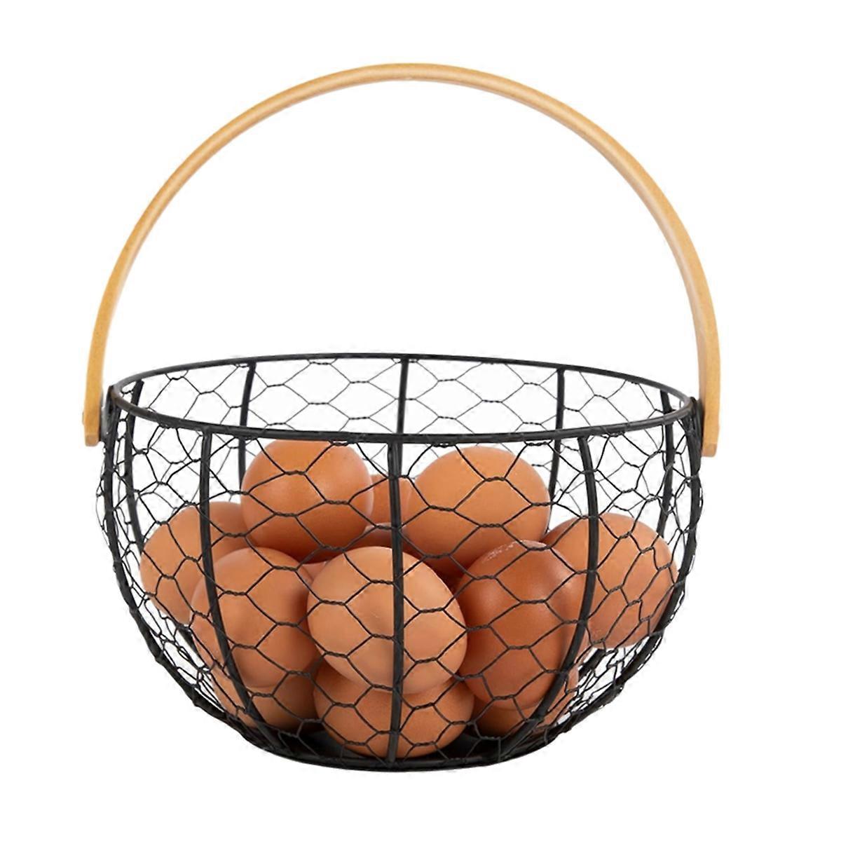 Farmhouse Wire Egg Basket for Gathering Fresh Eggs with Wooden Handle, Vintage Style Metal Egg Collecting Basket