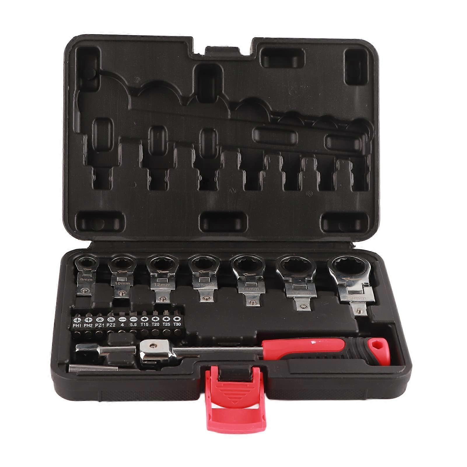 20 Pcs Ratchet Wrench Set Interchangeable 180 Degree Rotating Flex Head Kit With Screwdriver Bits