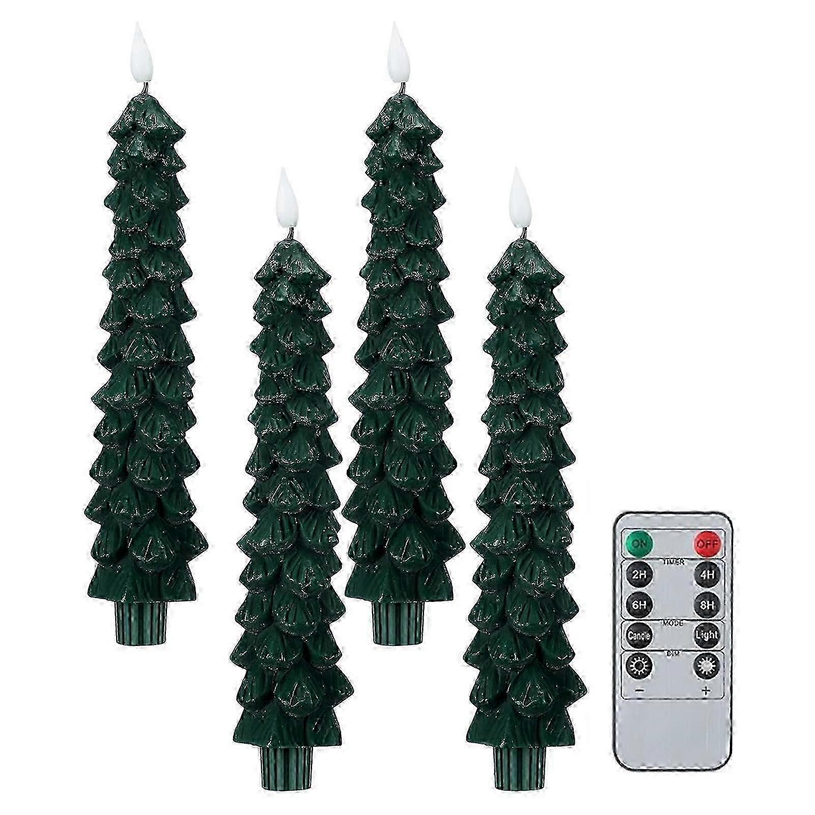 4 Pcs Flameless Candle Light Led Christmas Tree Shaped Candles With 3d Flame Wick Battery Operated Candles With Remote Timer For Home Decor Qinghai