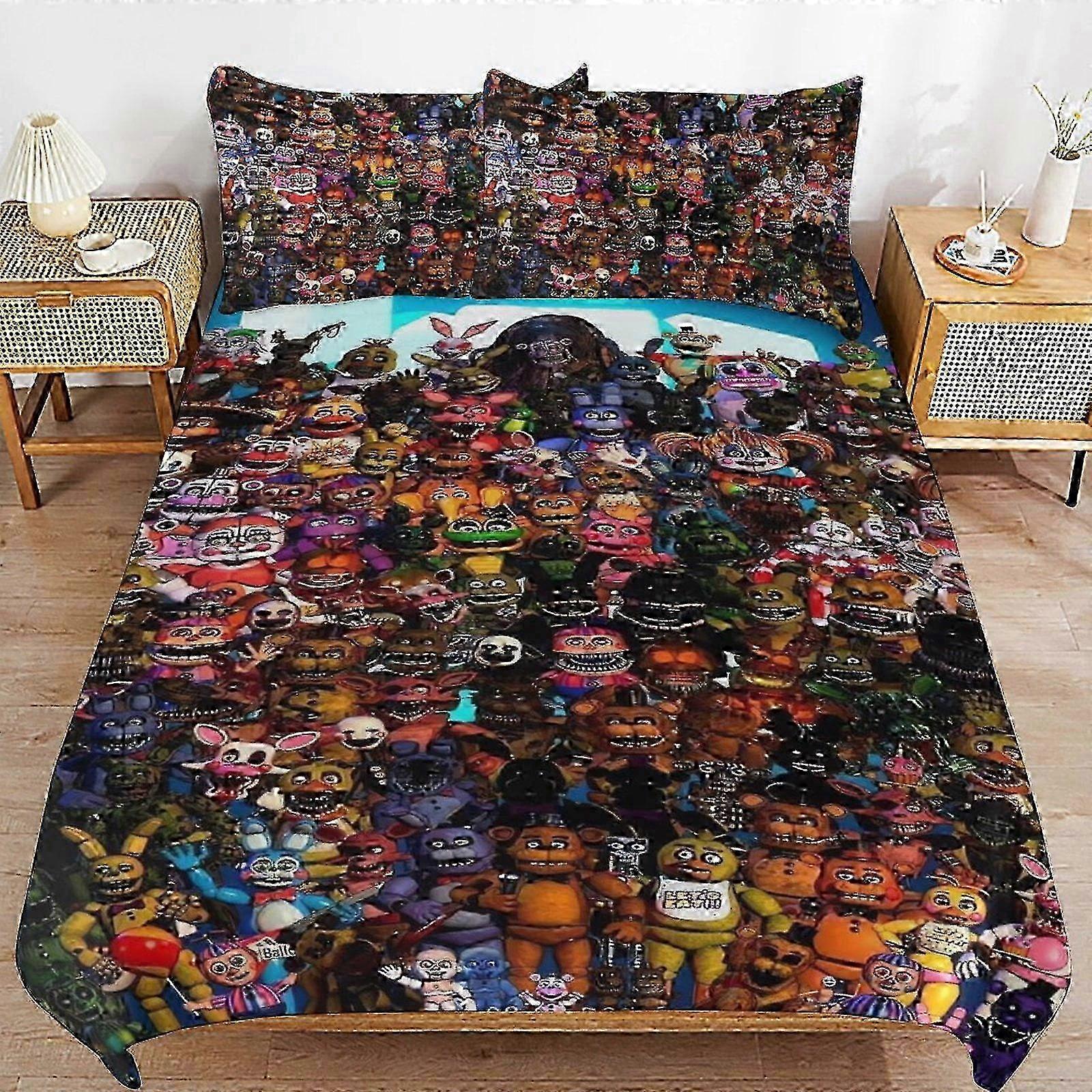v4577 Bed Sheets Bedding Five-Nights-At-Freddy's 3 PCS Comfort Set with 2 Pillowcases,Five-Nights-At-Freddy's Bedding Set Sheet Set for Kids Adu