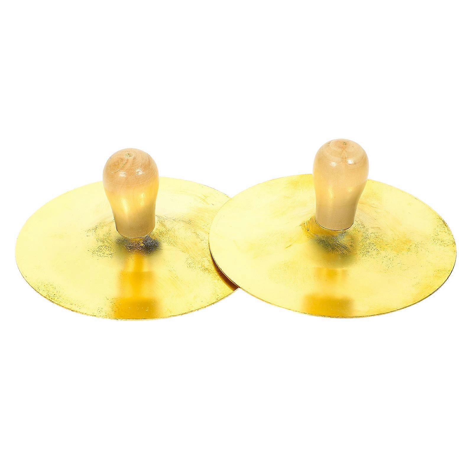 Copper Finger Cymbals with Wooden Handles for Kids Use 2Pcs Small Percussion Instruments