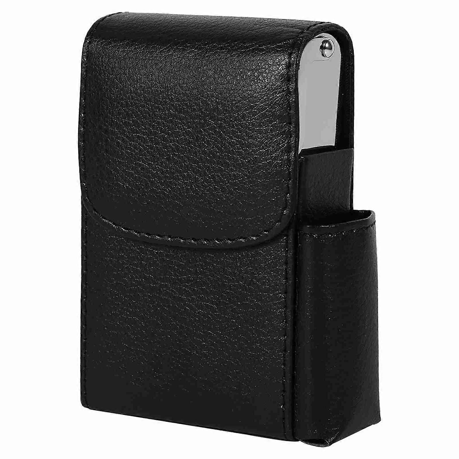 Cigarette Case PU Leather Smoke Tobacco Pouch Lighter Holder Storage Box Container Black