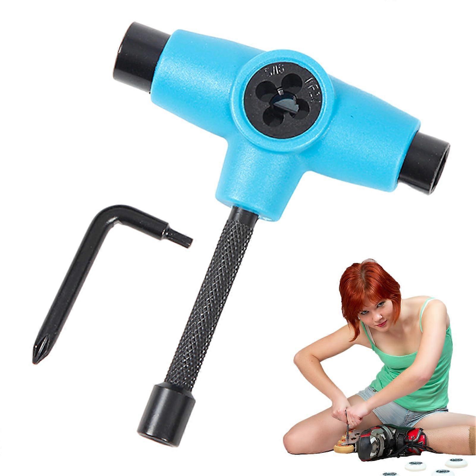 T Handle Socket Wrench Skateboard T Type Tool Reusable Tool Roller Wrench Quad Skate Accessory Blue