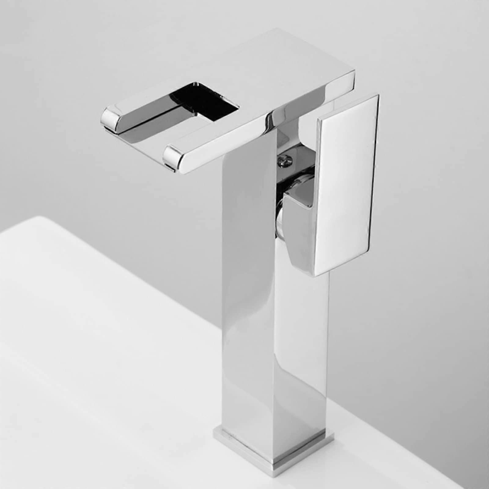 LED Light Bathroom Faucet Waterfall Brass Mixer Single Handle Single Hole Black Finish for Basin Sink