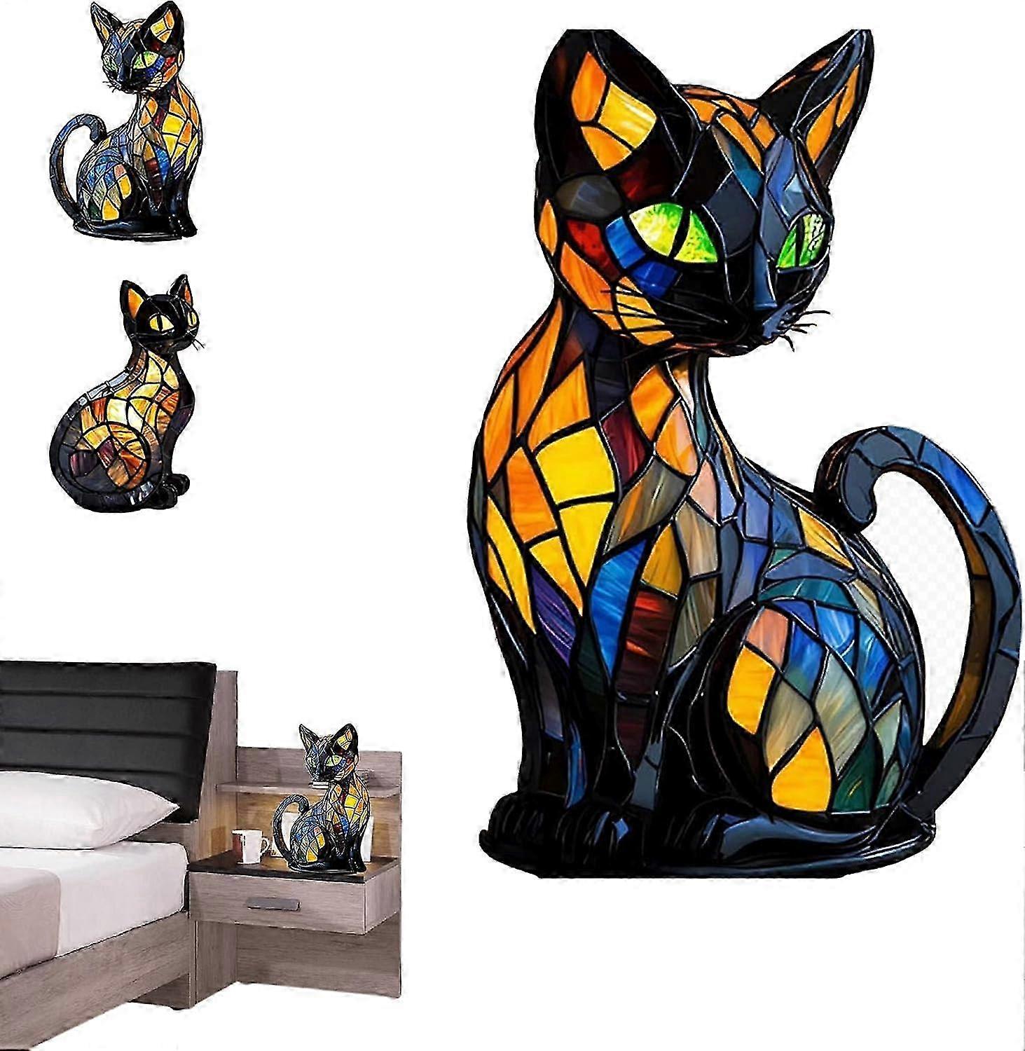 A Festberg luminous cat lamp, a mosaic luminous cat lamp by Tiffany, made from stained glass, the solymall cat night light is a Tiffany lamp