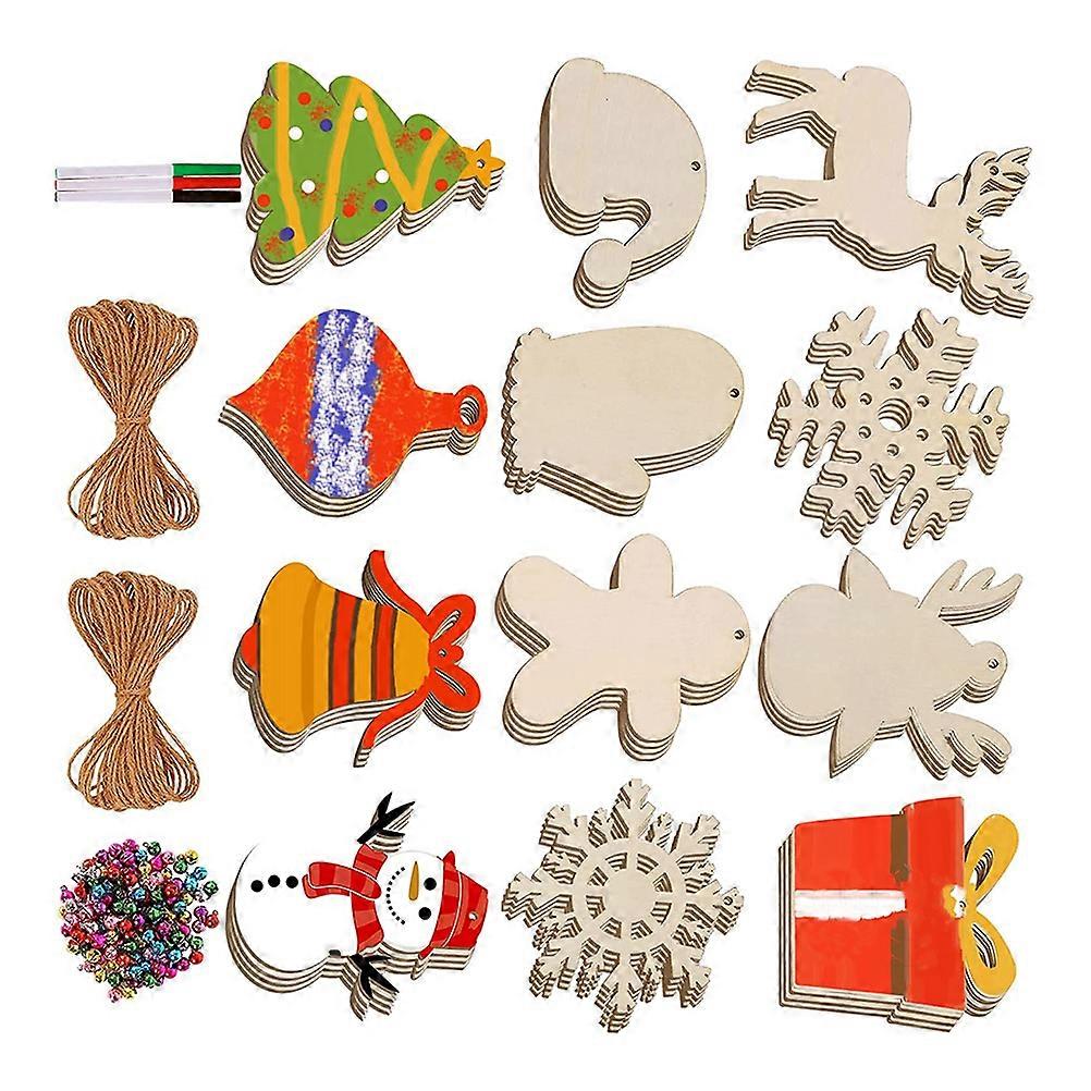 Wooden Pendant Blank Xmas Chips for DIY 5Sets Christmas Tree Hanging