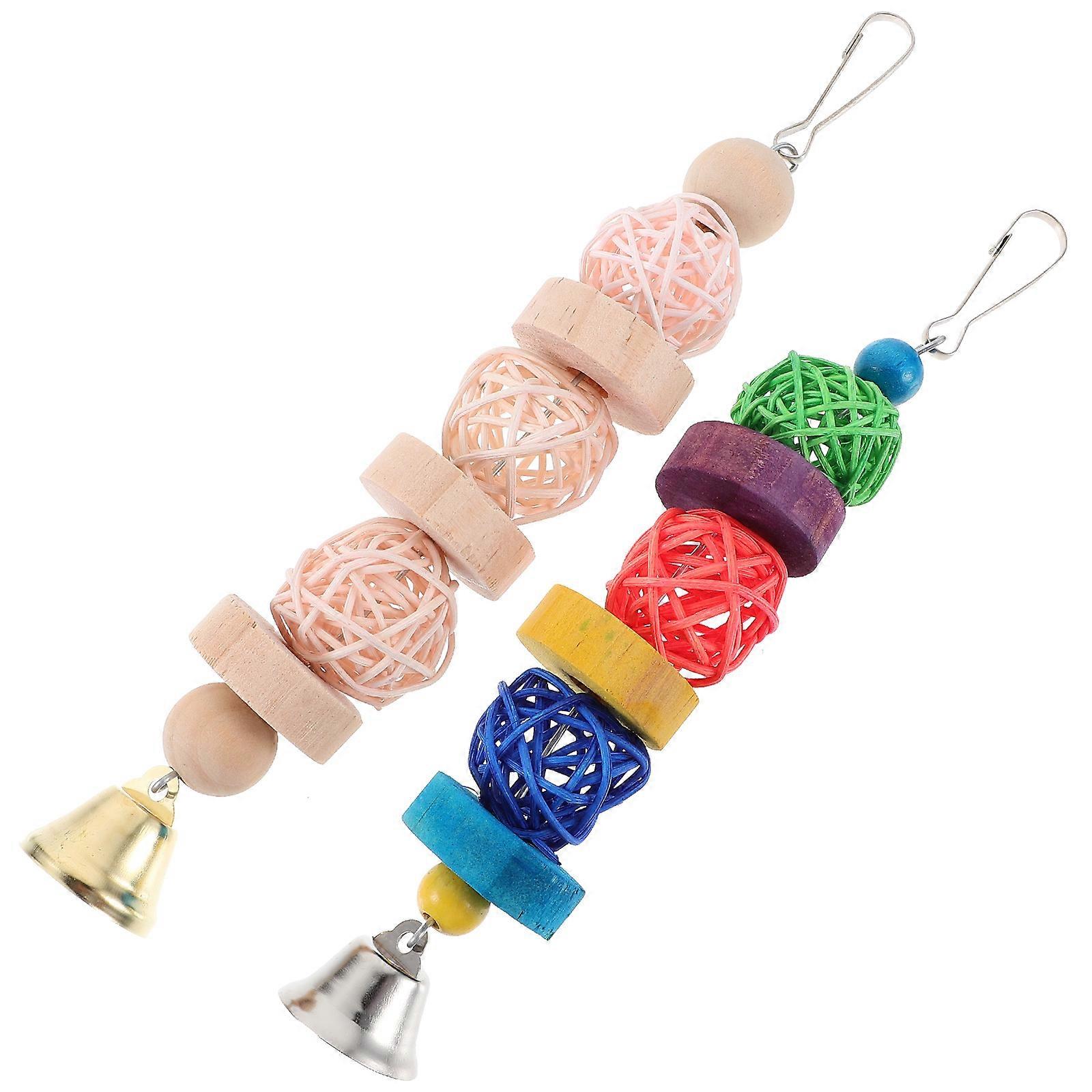 Bird Chewing Toys Wooden Blocks for Parrot Hangable 4Pcs Set Colorful