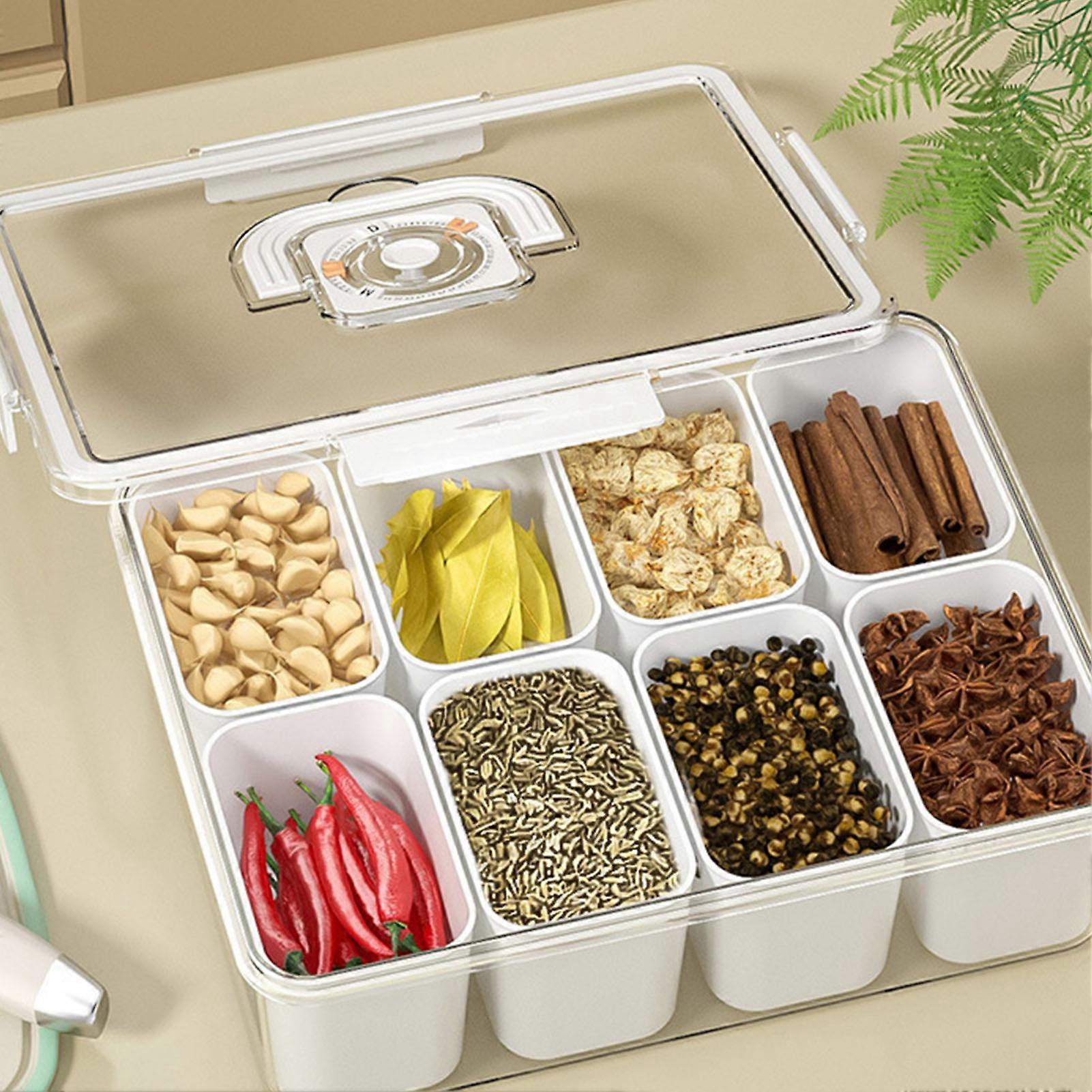 Divided 8-Compartment Plastic Serving Tray with Lid 32x25x9.4cm Clear