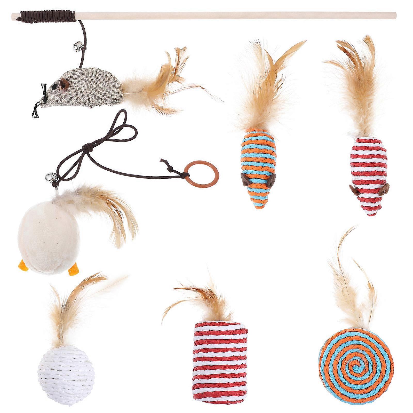 Cat Teaser Mice Toy Stick for Natural Instinct 2Sets Interactive