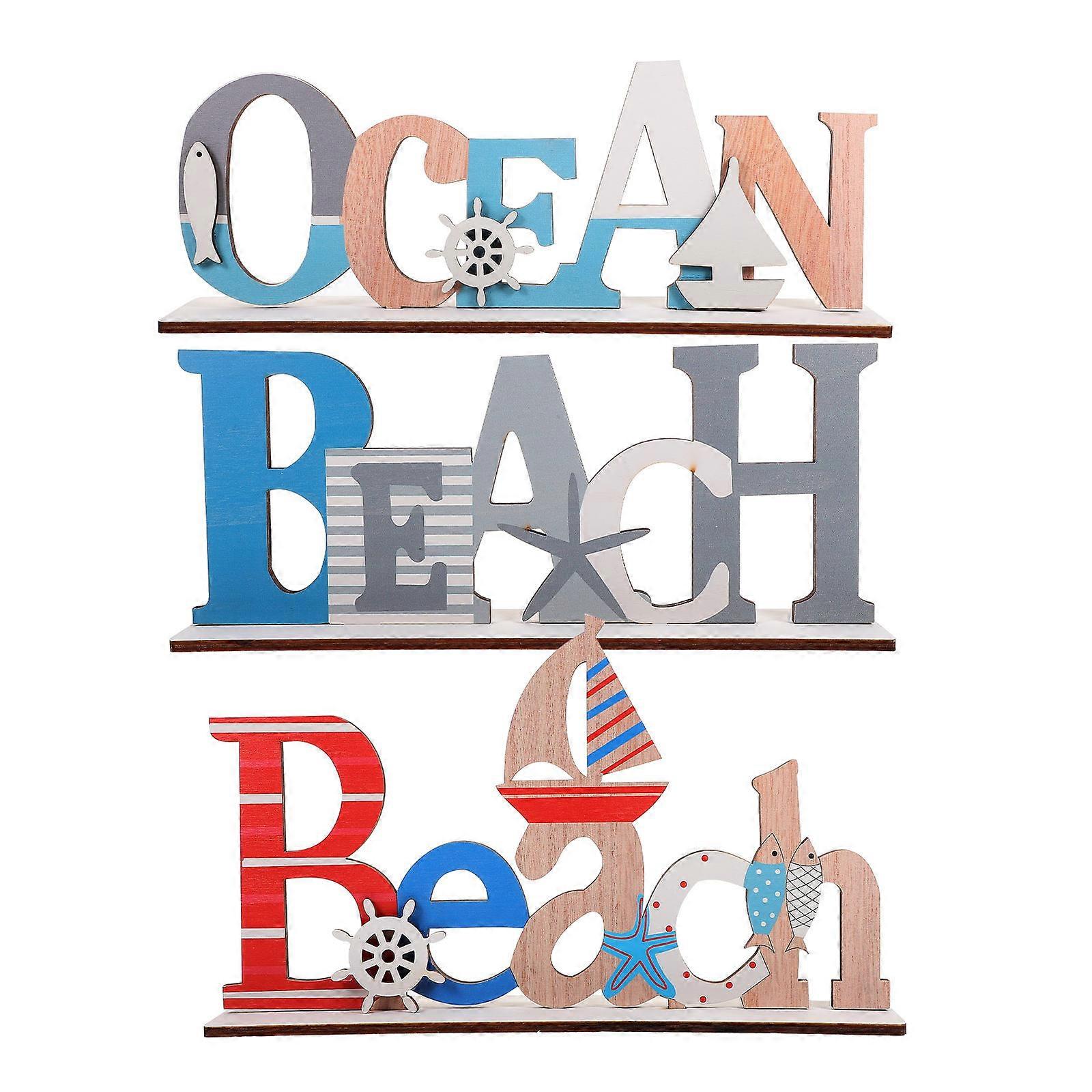 9Pcs Beach Theme Wooden Signs For Home And Office Decoration In Assorted Color With Simple Design