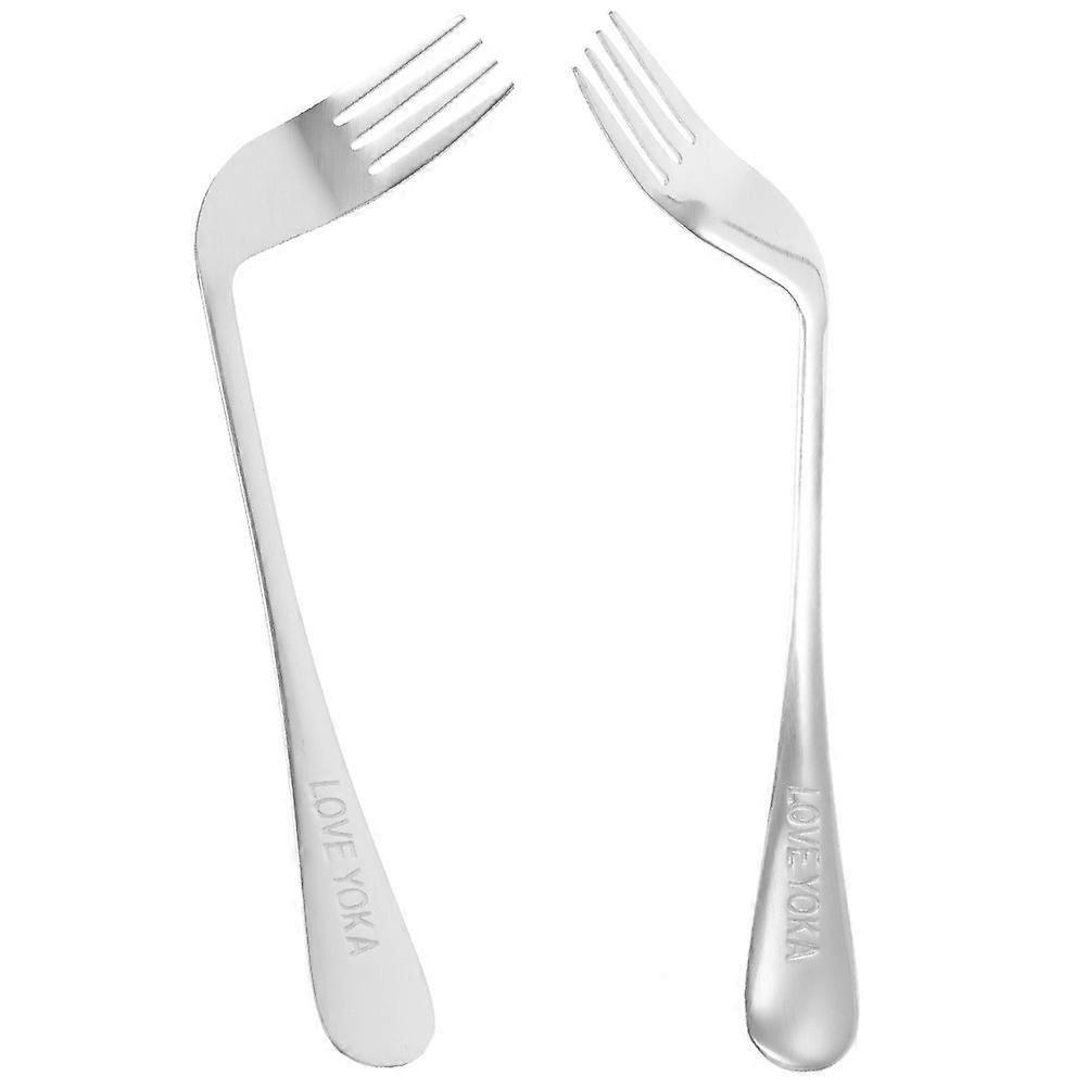 Stainless Fork for The Elderly Angled Design for Convenience Patients Daily Use 20X7.5CM 2Pcs