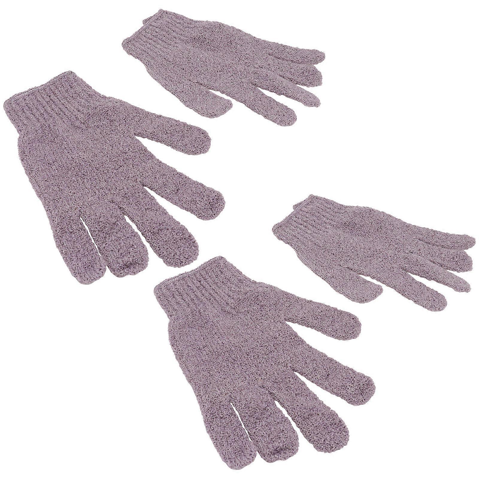 Body Brush Glove Five Fingers Bath Glove Scrubber for 4Pairs Purple
