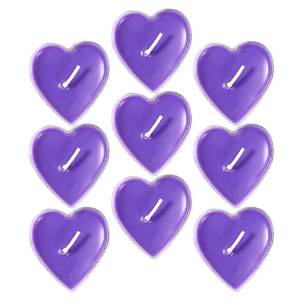 Decorative Candles Romantic Heart Shaped for Decor 9Pcs Purple Set