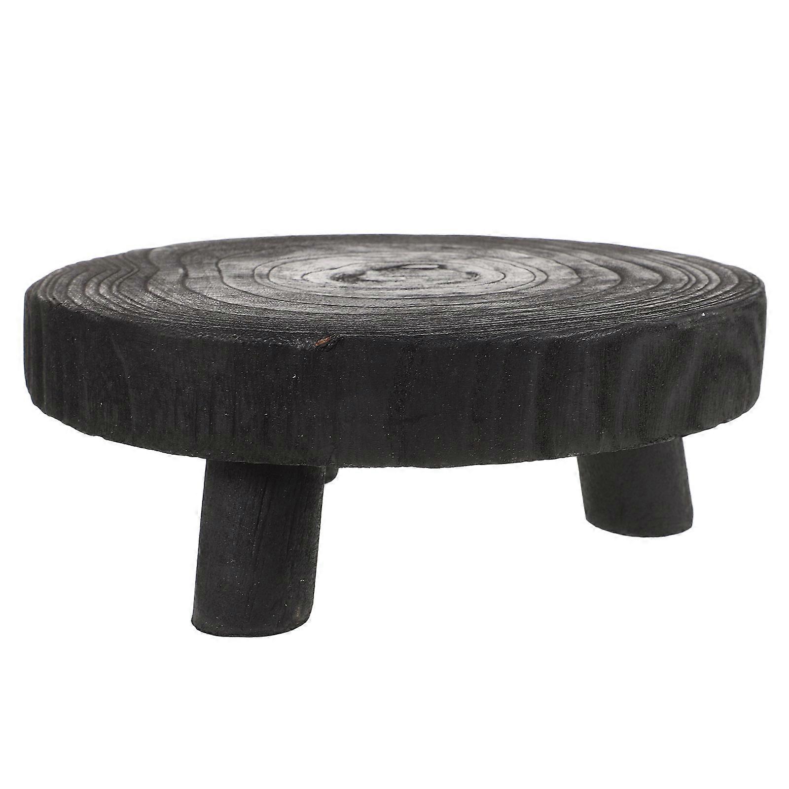 Wood Riser Round Plant Stand for Storage Use 3Pcs Indoor Black