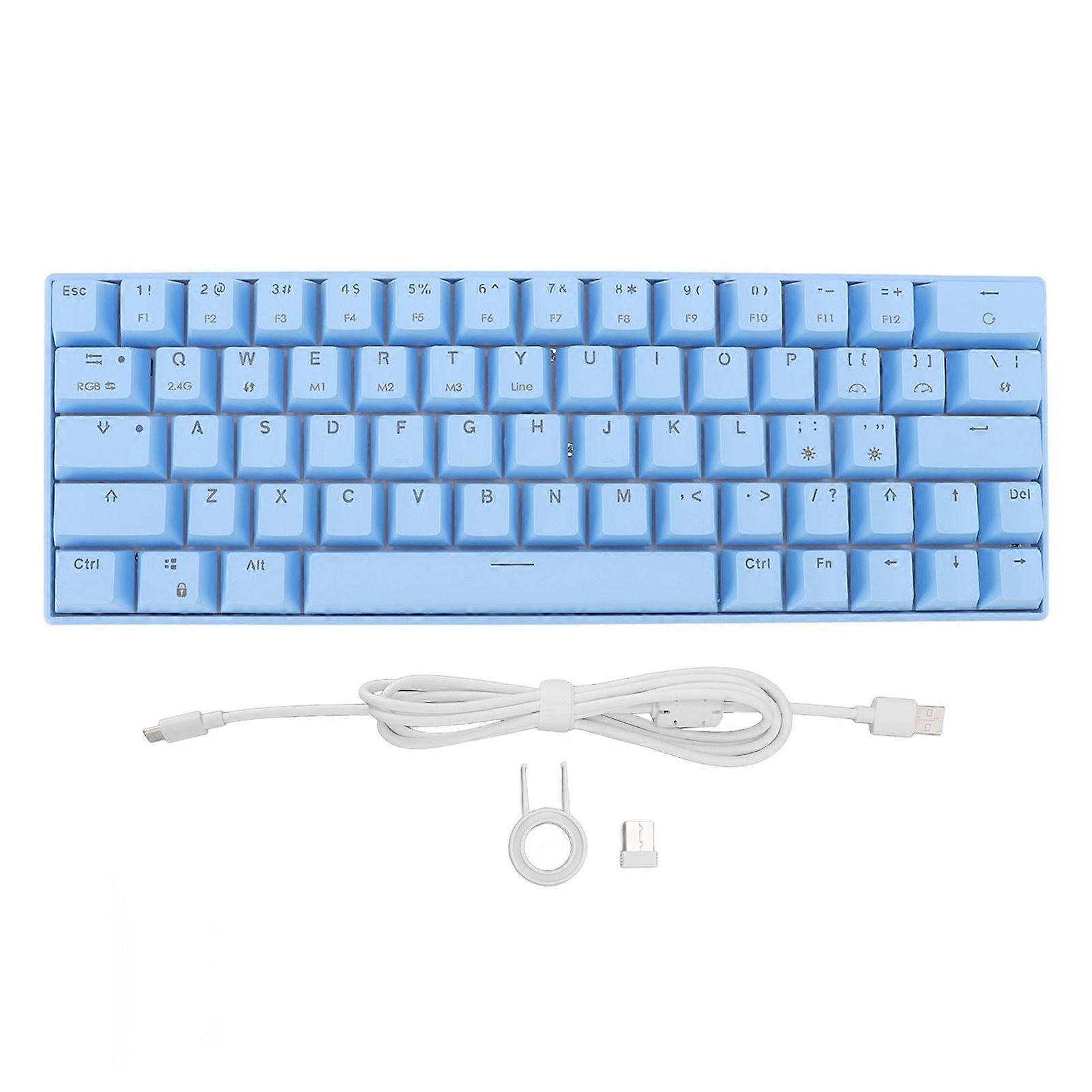 Blue 64 Key Mechanical Keyboard Support Wireless 2.4G Bluetooth 3.0 5.0 Type C Wired 5V DC RGB Keyboard for Win for IOS Red Switch