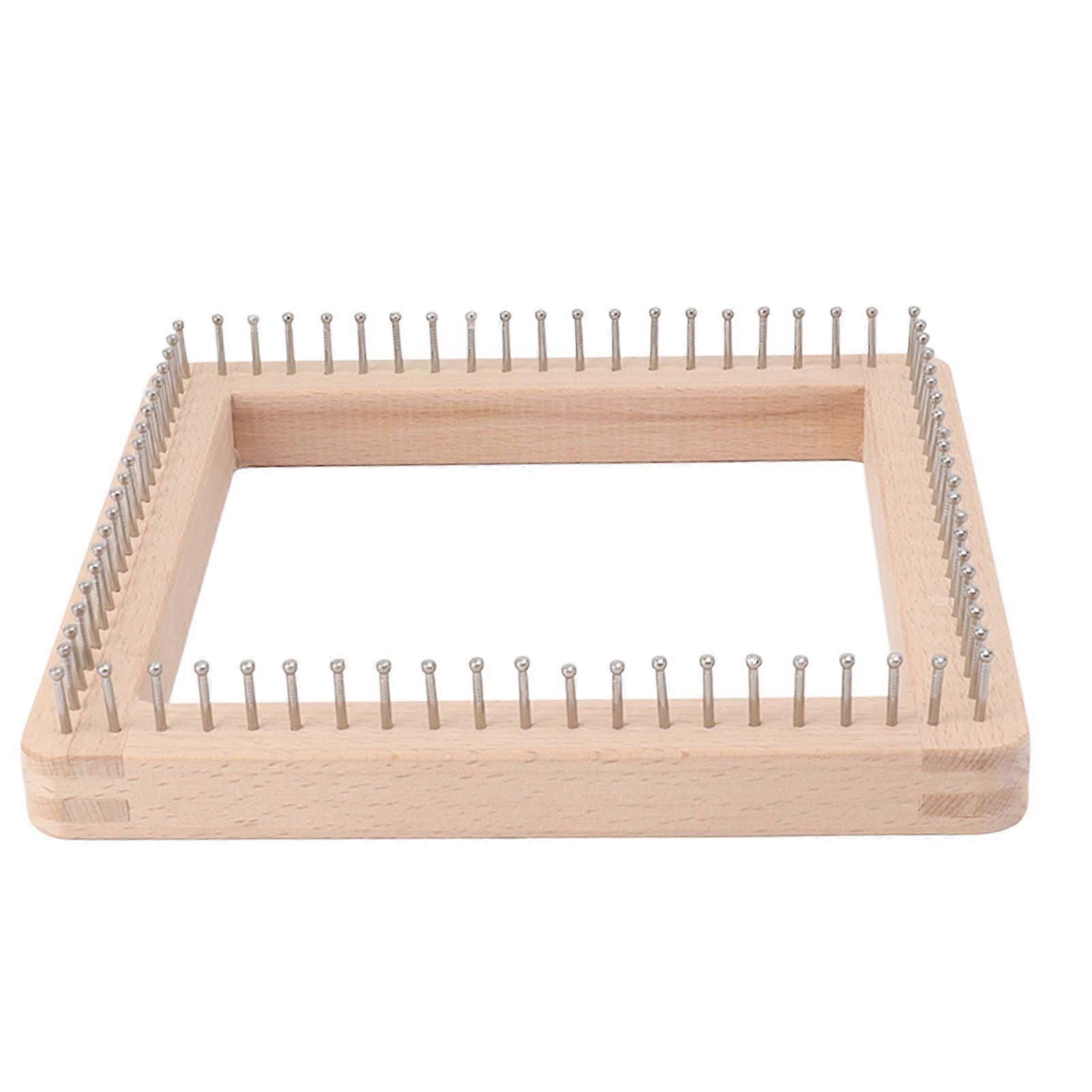 Mini Square Knitting Tool with Hooks Wooden Crochet Board for Weaving Mat Hairband Blanket Sock 19.5x19.5cm