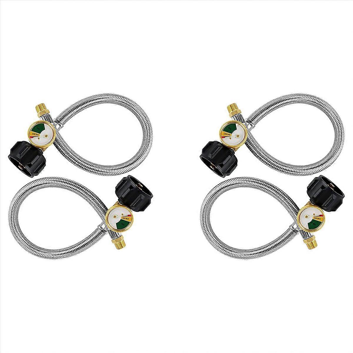 15 Inch RV Propane Hose Pigtail with Gauge for 5-40Lb Tanks - Stainless Braided Propane Hose Quick P