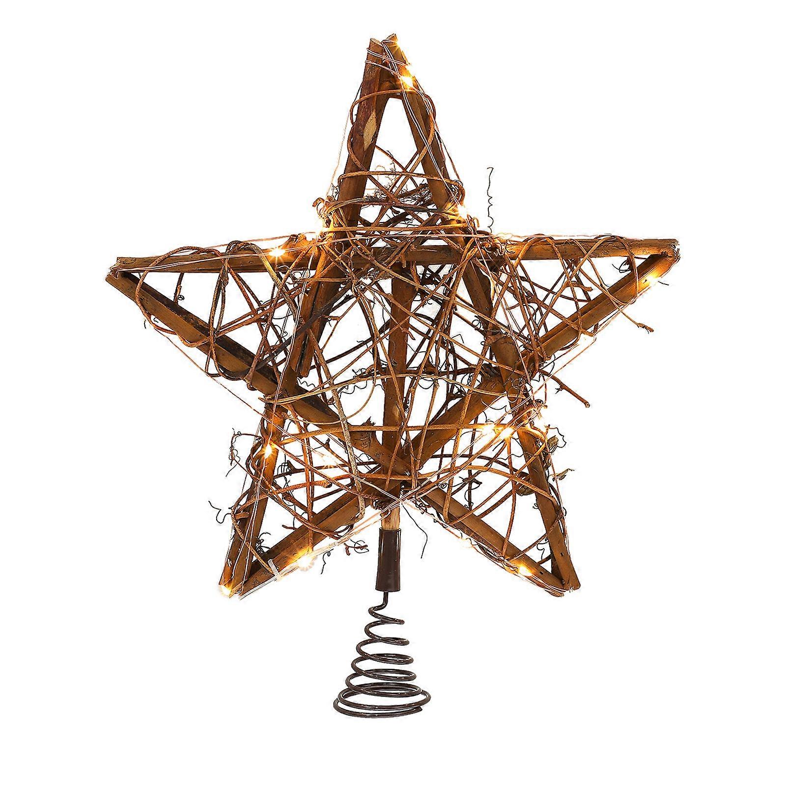 Rattan Star Christmas Tree Topper for Decoration 3Sets Xmas Tree Treetop Light