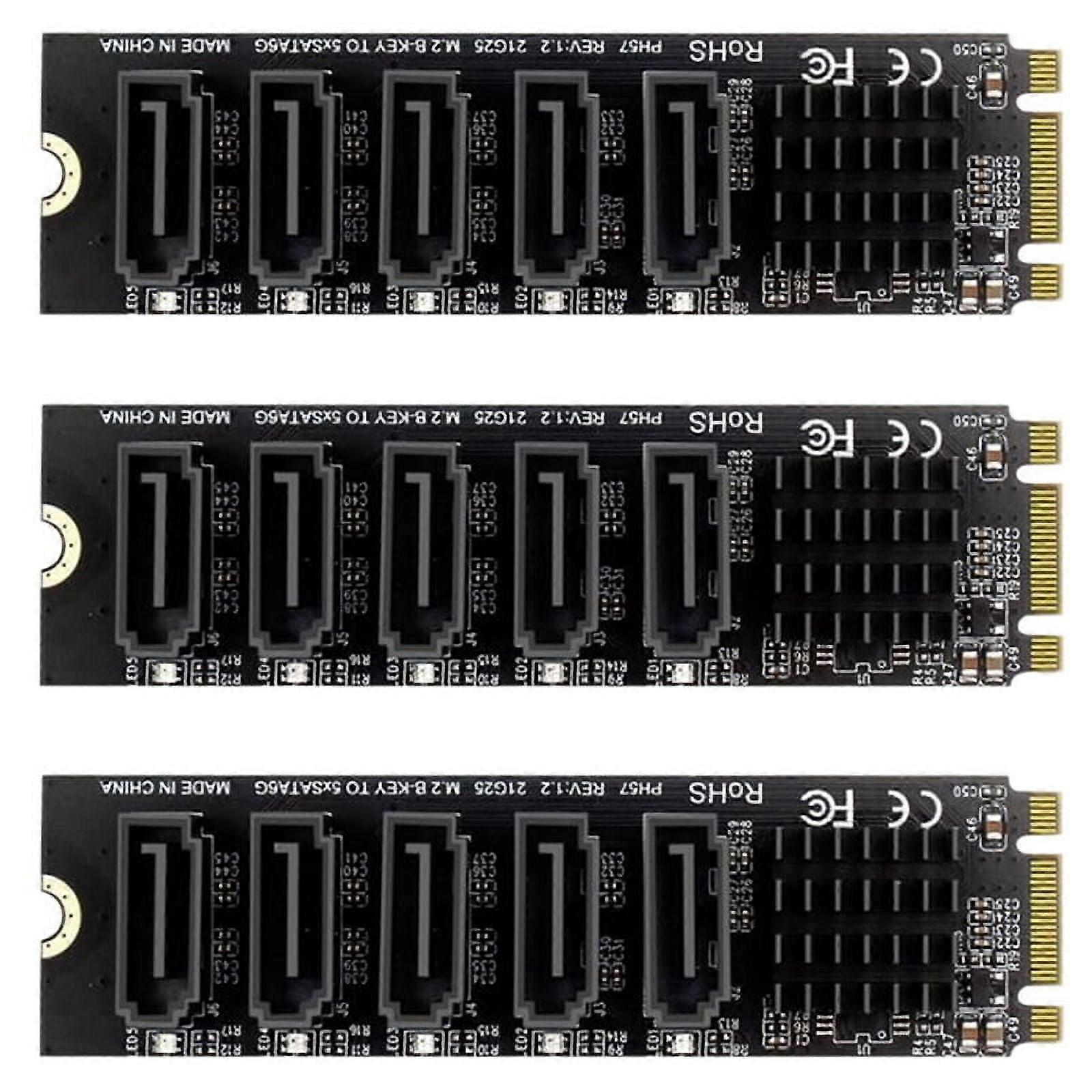 3X M.2 NGFF B-Key SATA Change 5 Port Expansion Card 6Gbps Expansion Card JM575 Chipset