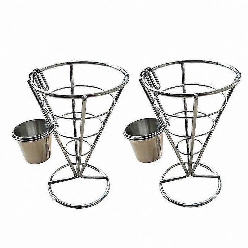 2-Pack Metal Fries Cone Basket with Sauce Holders and Chicken Display Stand