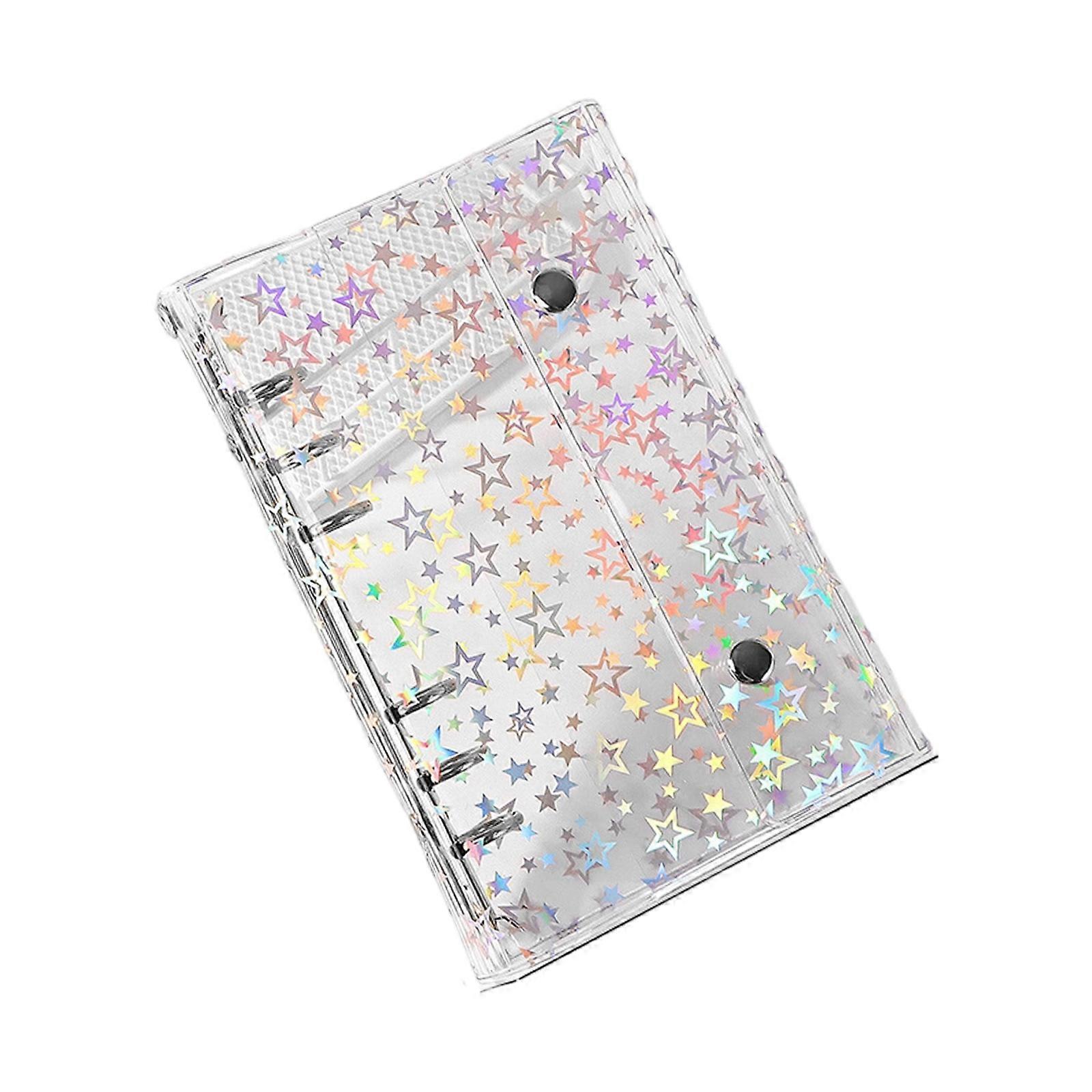 Holographics Star Decorated Transparent PVC Folder With 2Point Fastener System Secure Document Organization Multicolor