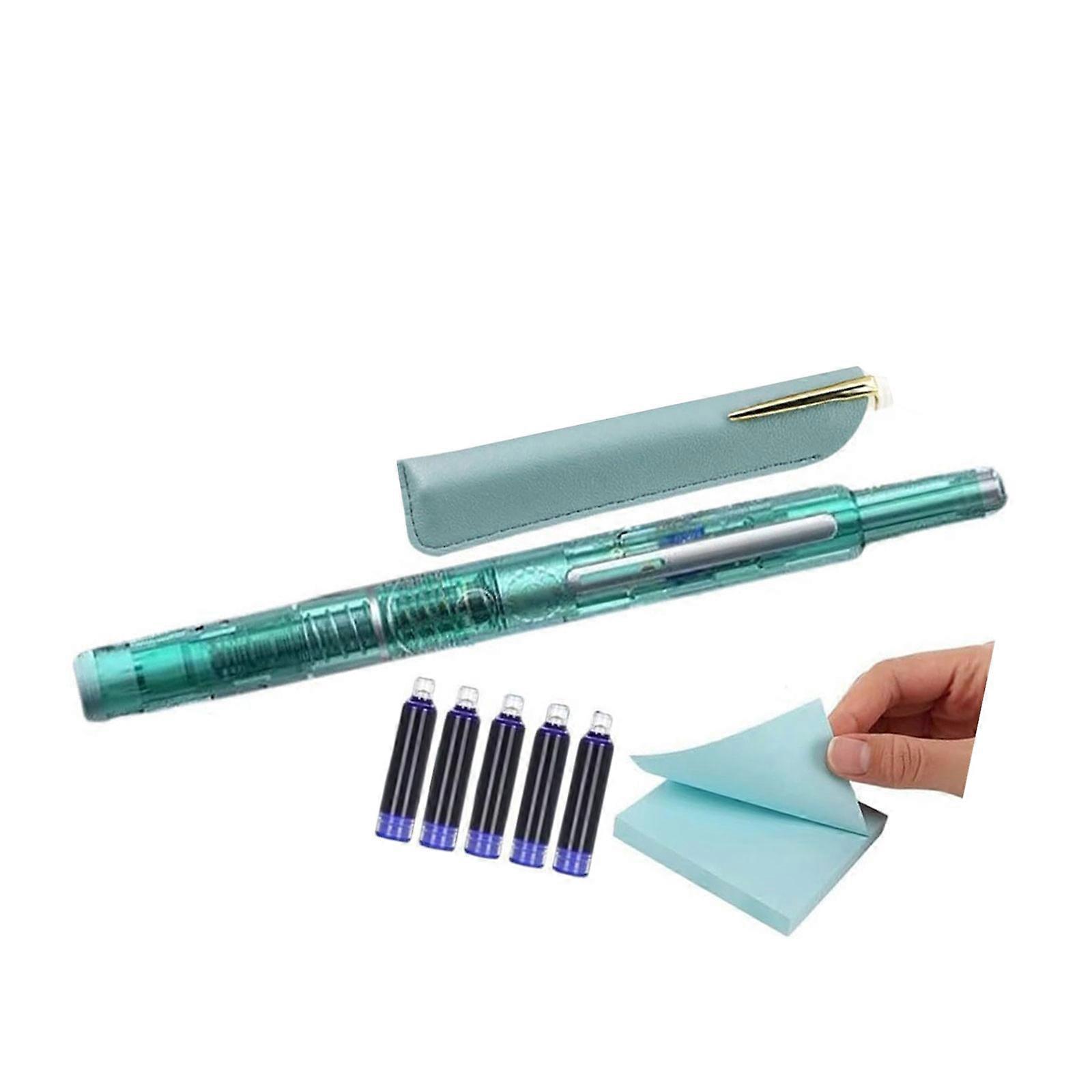 Retractable Inks Pen with 5 Inks Sac Fine Tip Ergonomic Grip Press Fountain Pen for Art Handwriting Journaling Multicolor
