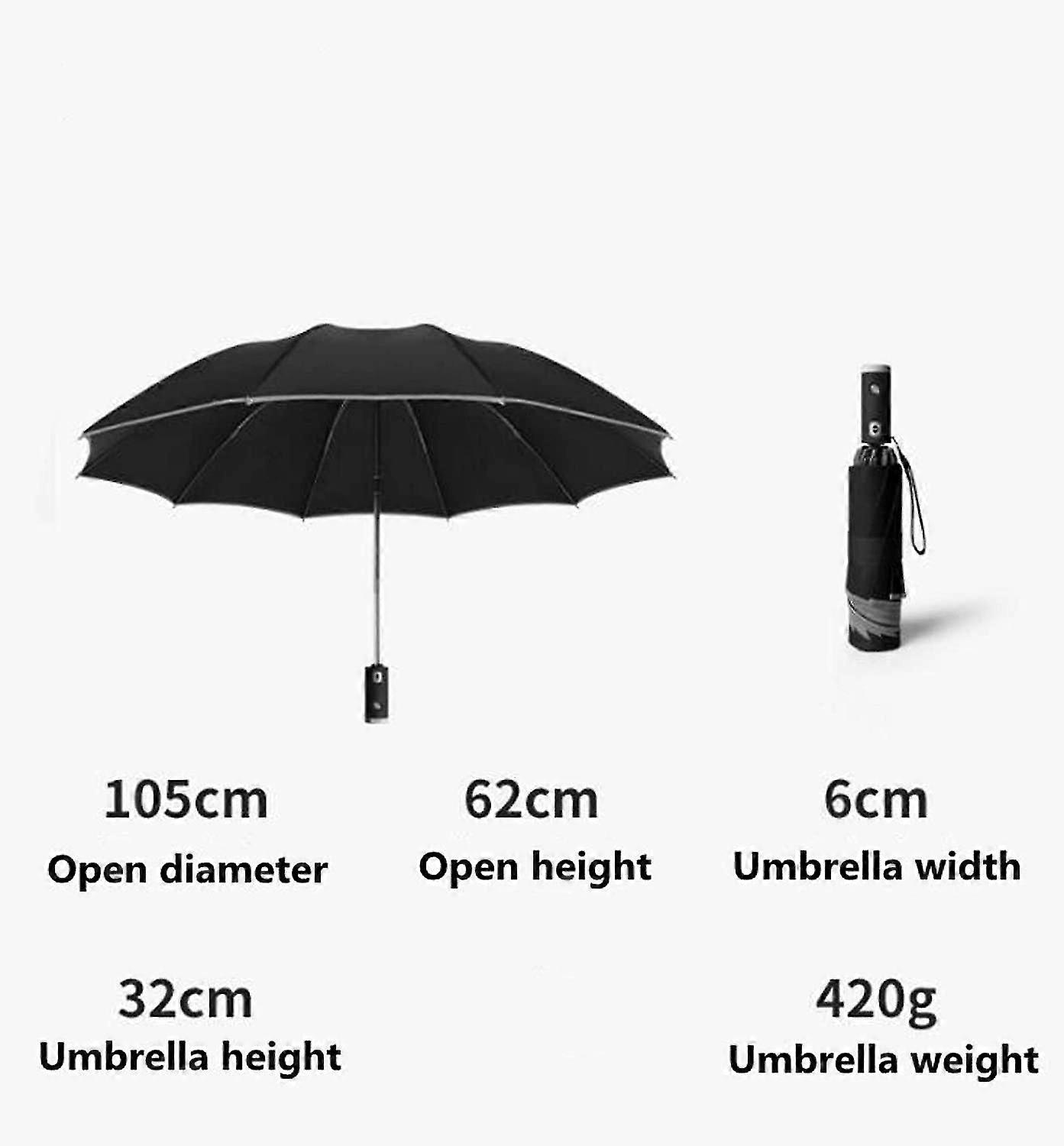 Automatic Opening And Closing Inverted Three-fold Folding Umbrella Reflective Side With Flashlight