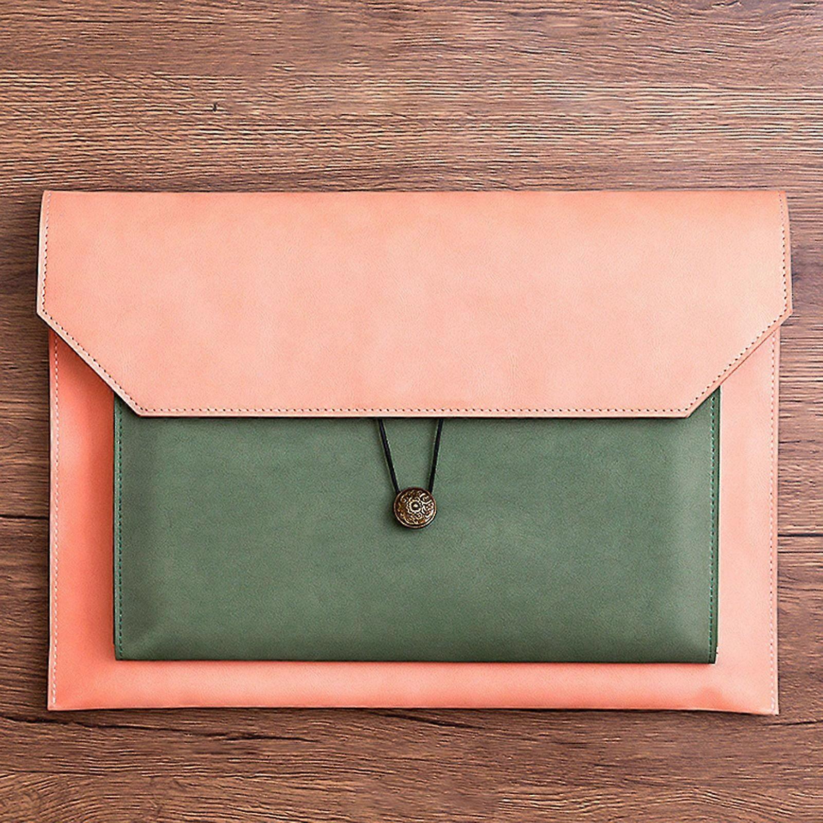 WinysinLeather Business Document Bag Button Document Storage Bag Contract Document Bag Large Capacity Business Document Bag